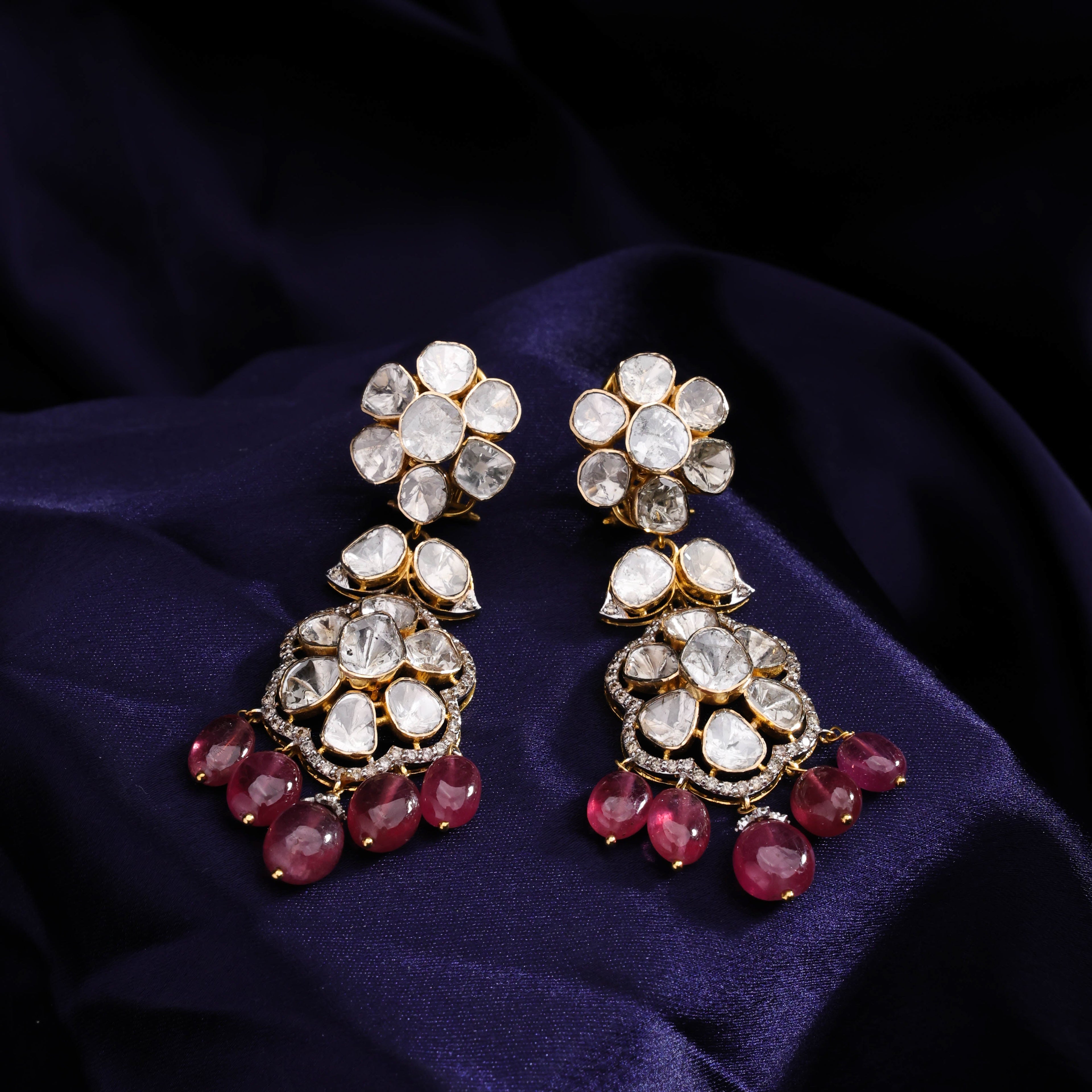 Mruti Polki And Diamond Long Earrings