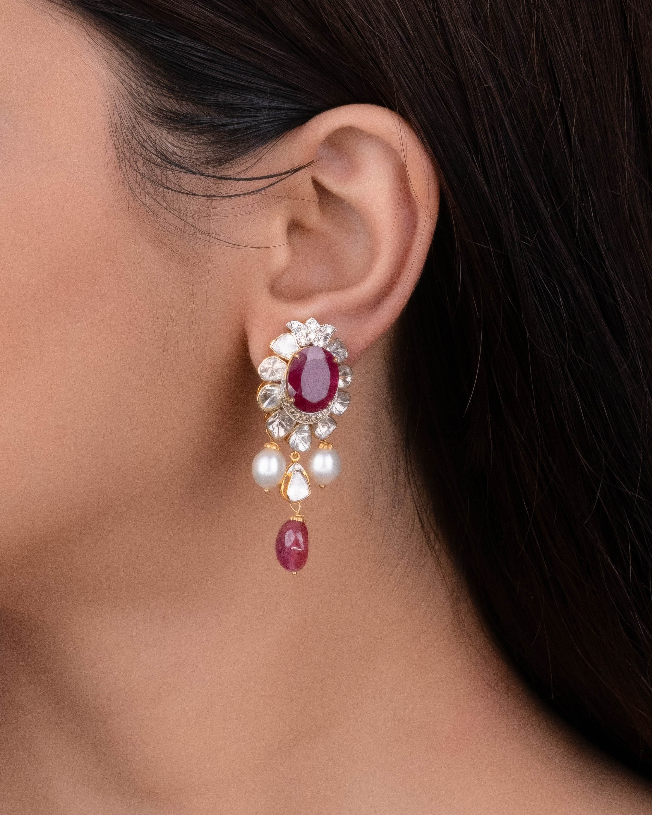 Kavita Polki And Diamond Long Earrings