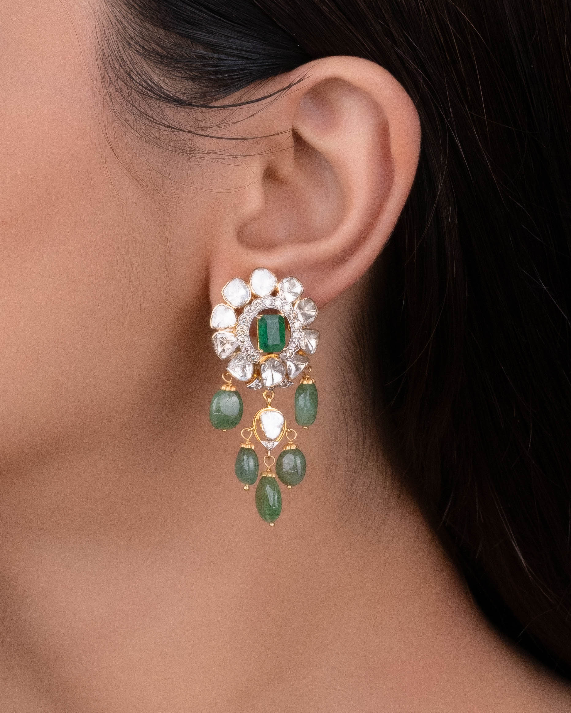 Racheal Polki And Diamond Long Earrings