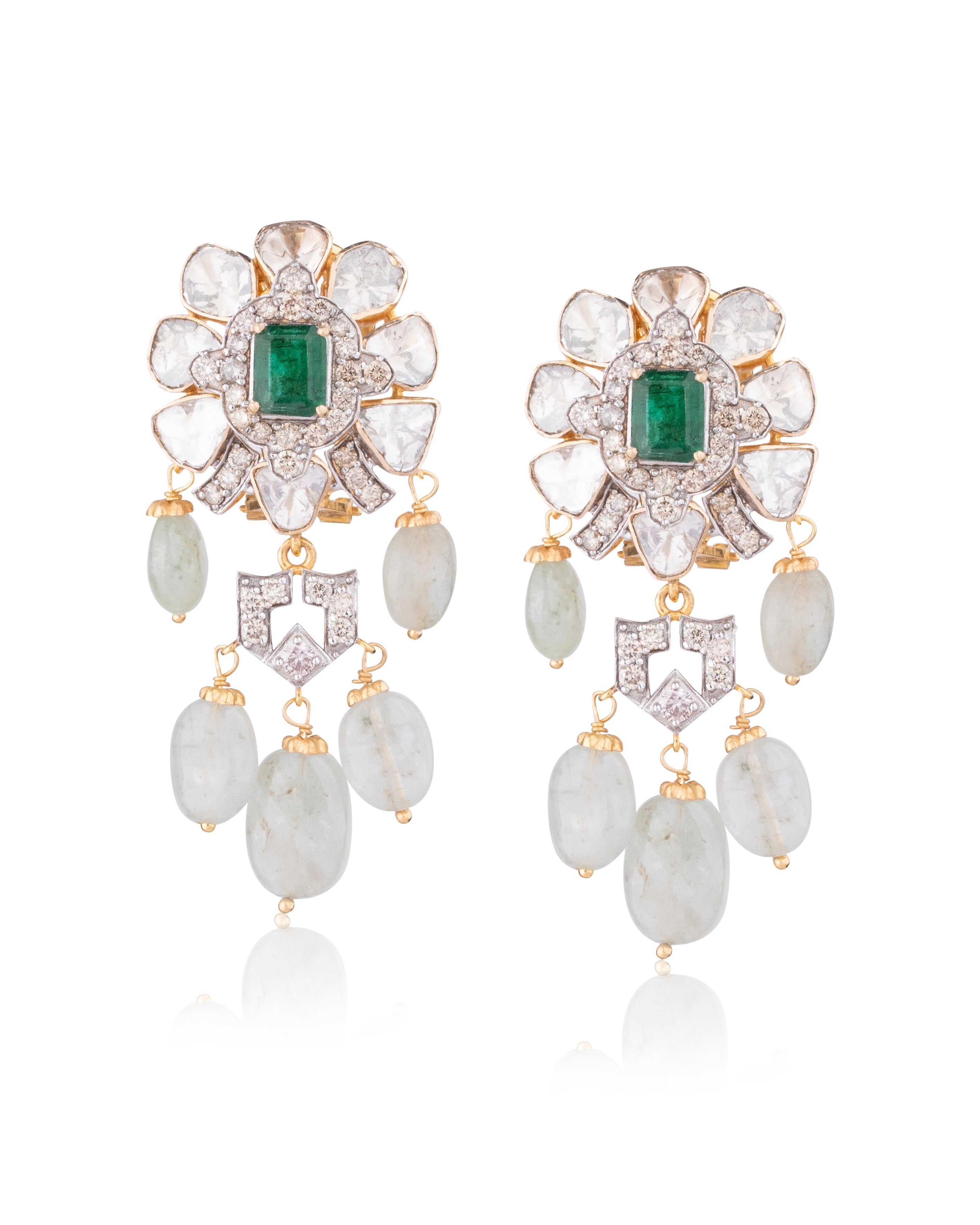 Tejasvini Polki And Diamond Long Earrings