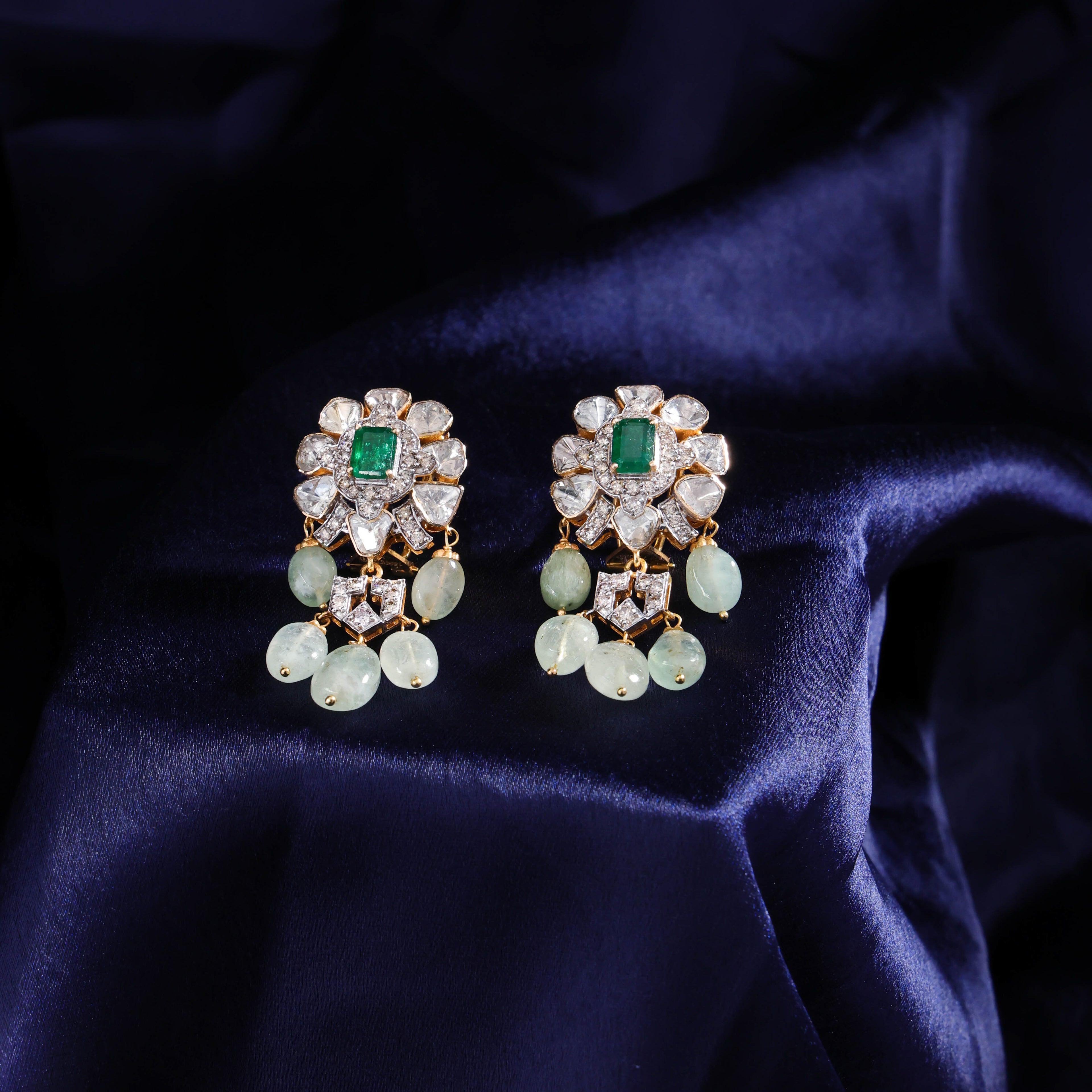 Saphira Polki And Diamond Long Earrings