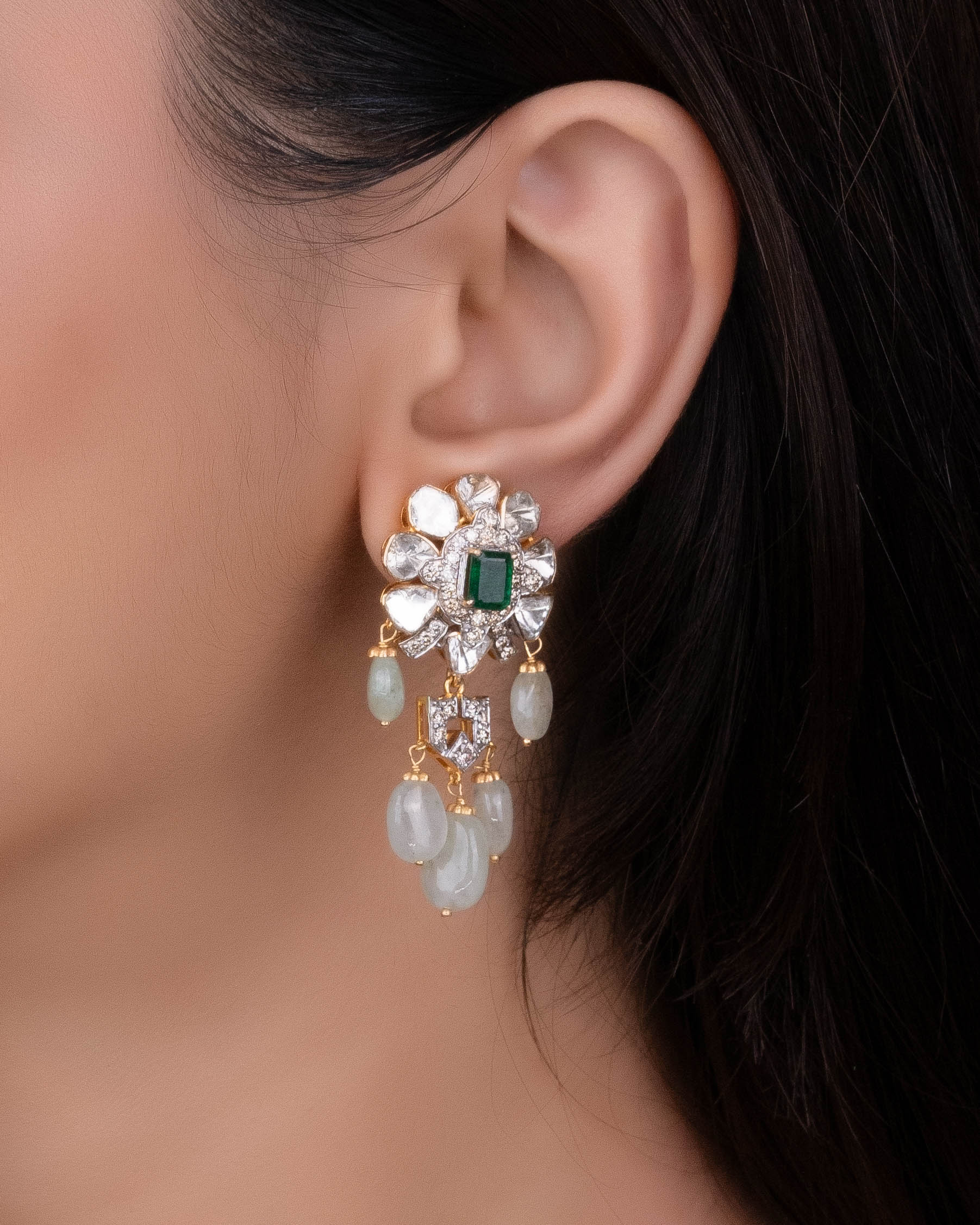 Tejasvini Polki And Diamond Long Earrings