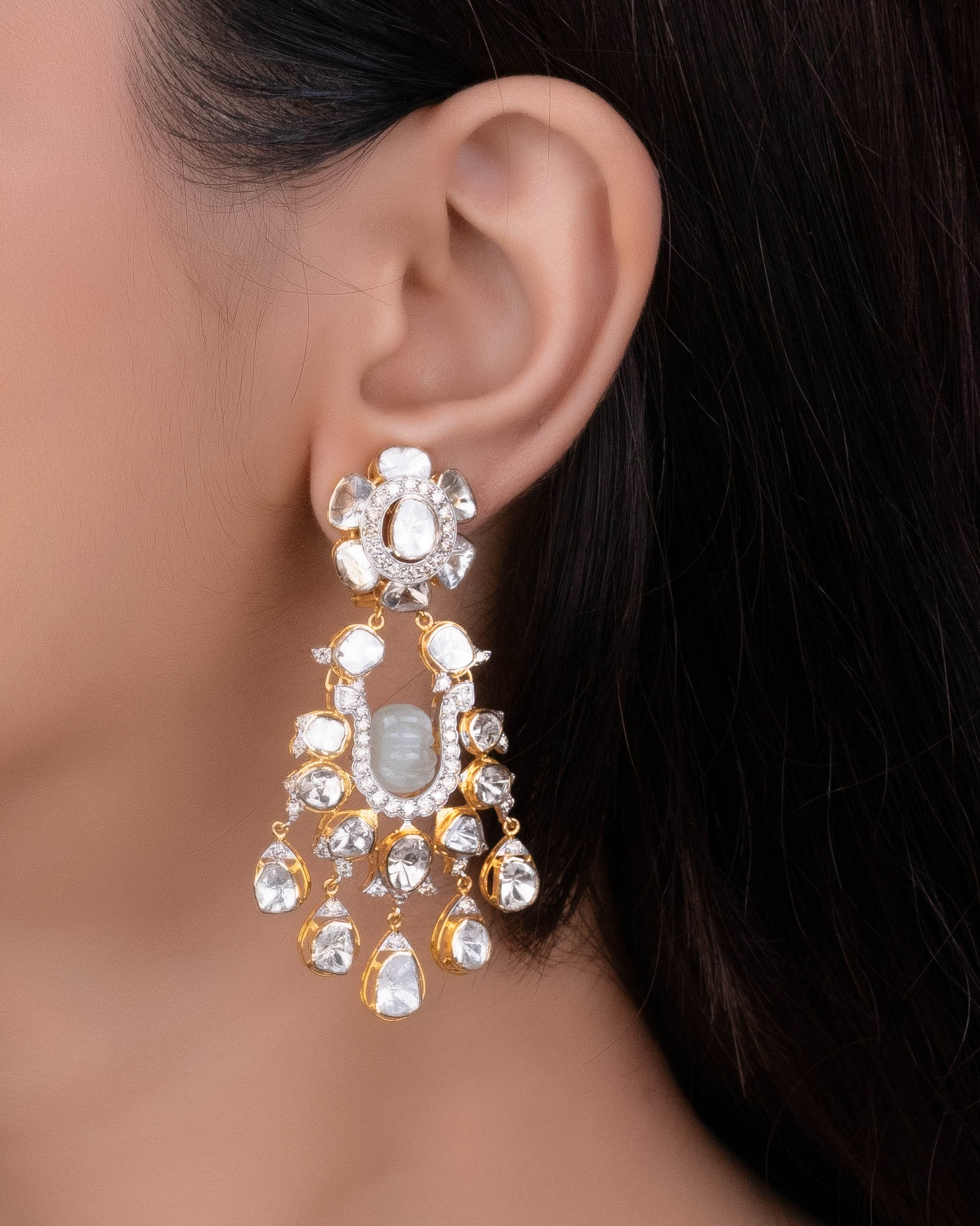 Afra Polki And Diamond Long Earrings