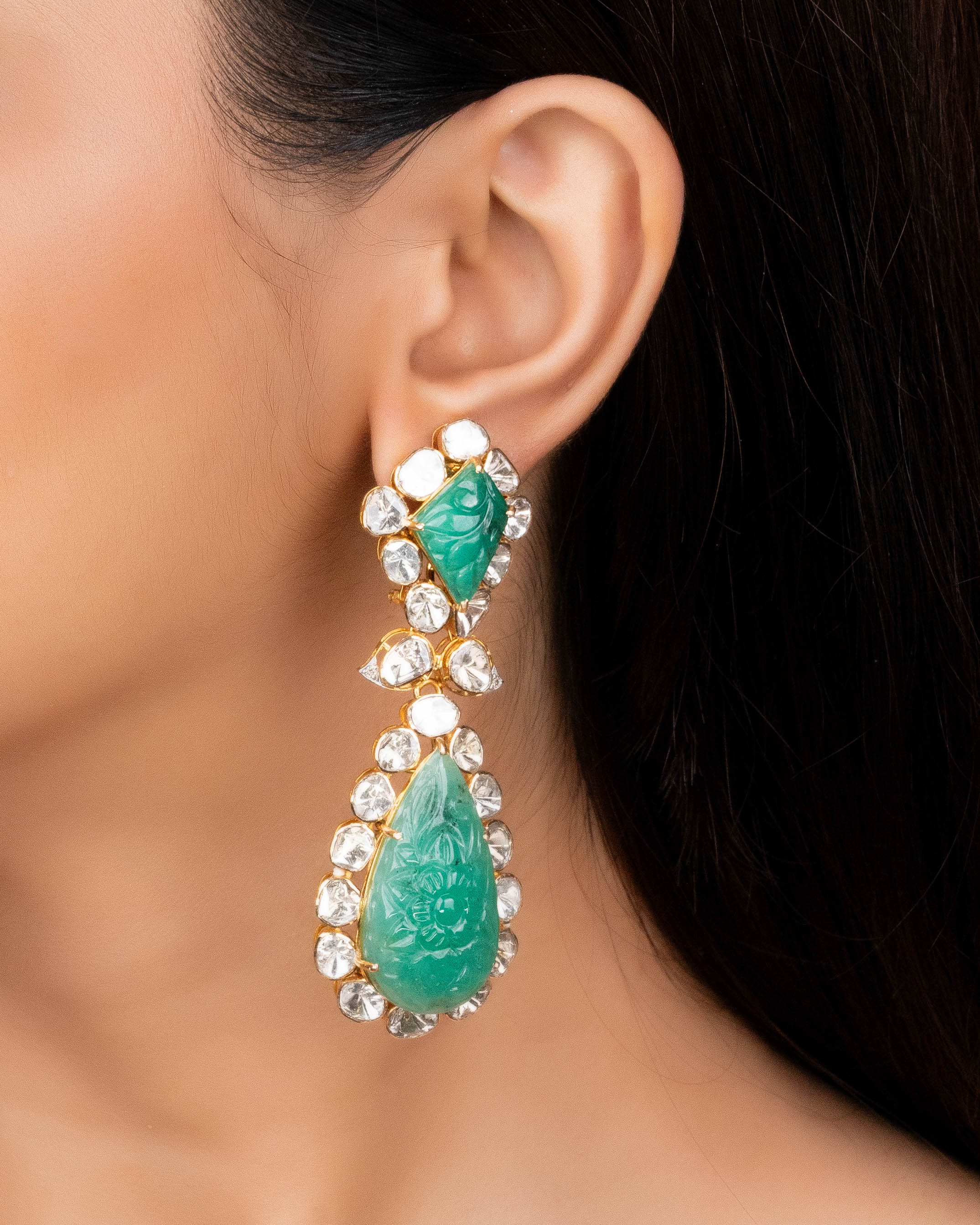 Dhriti Polki And Diamond Long Earrings