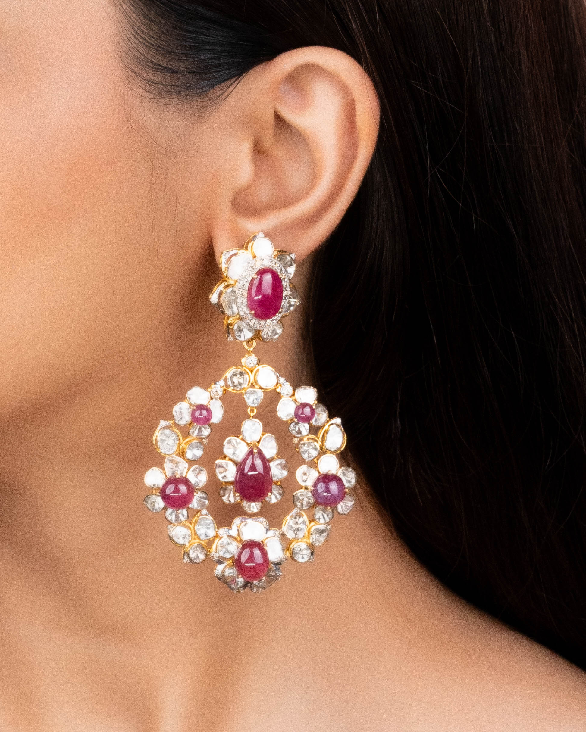 Hamshina Polki And Diamond Long Earrings