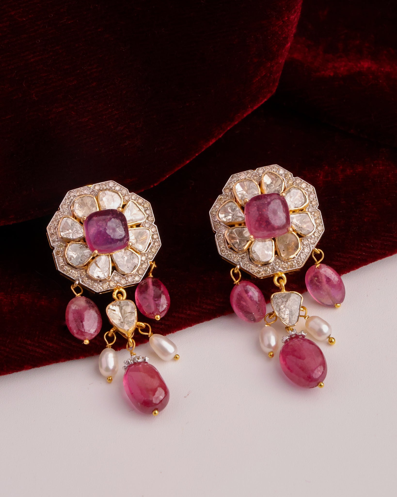 Lavinia Polki And Diamond Long Earrings