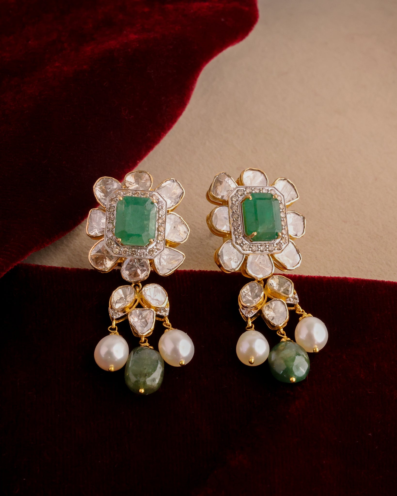 Cassia Polki And Diamond Long Earrings