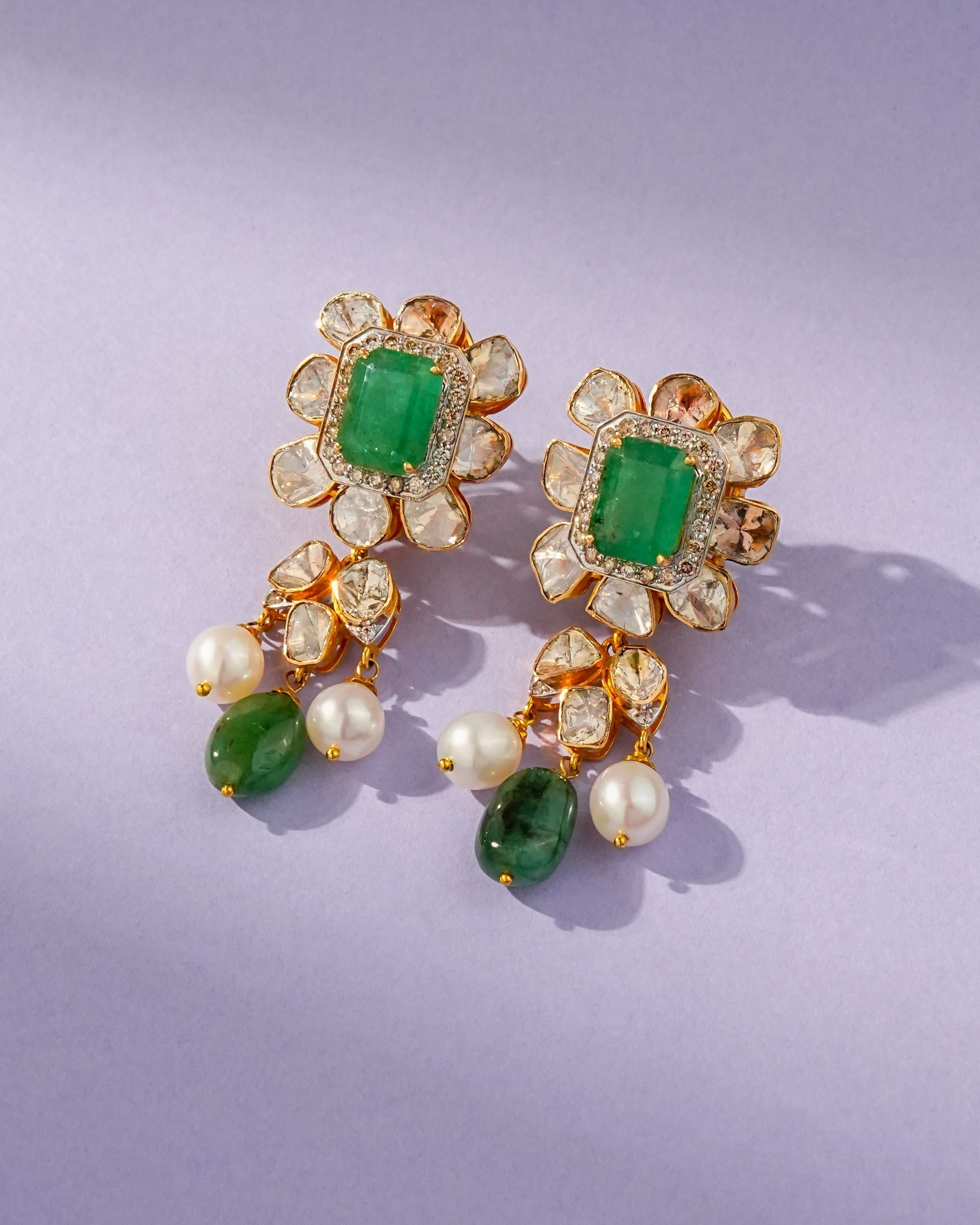 Risha Polki And Diamond Long Earrings