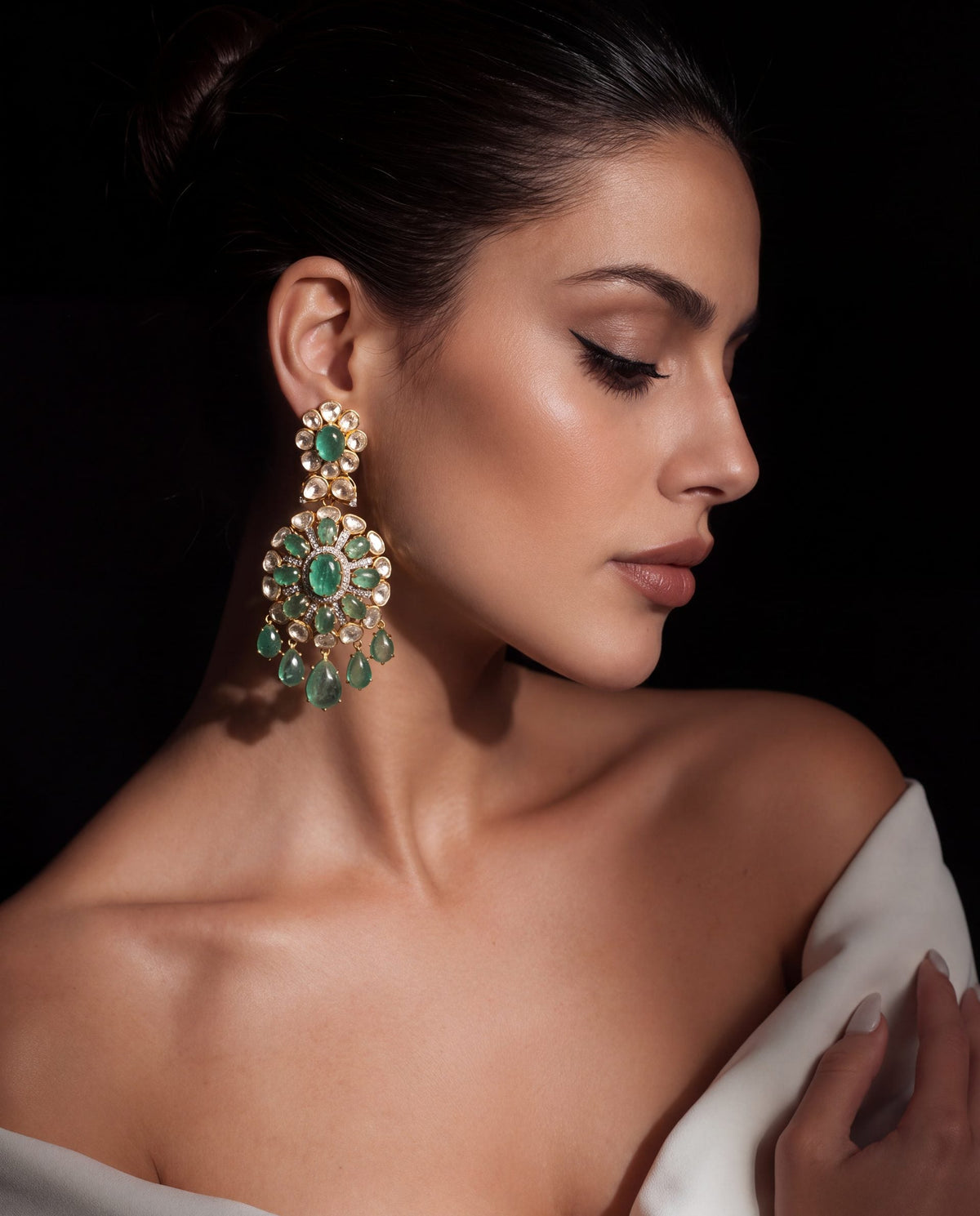 Zubeda Polki And Diamond Long Earrings