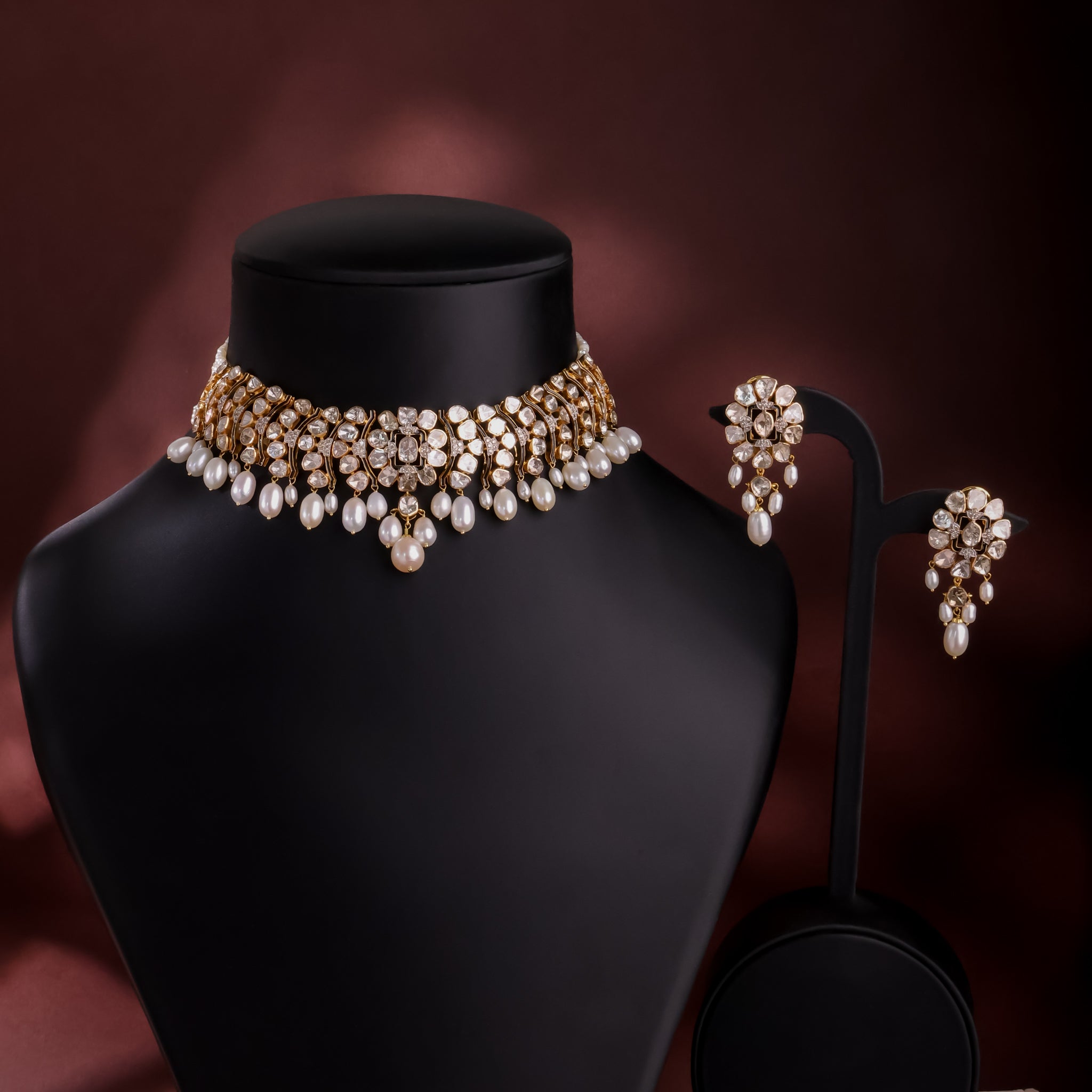 Lydia Polki And Diamond Long Earrings