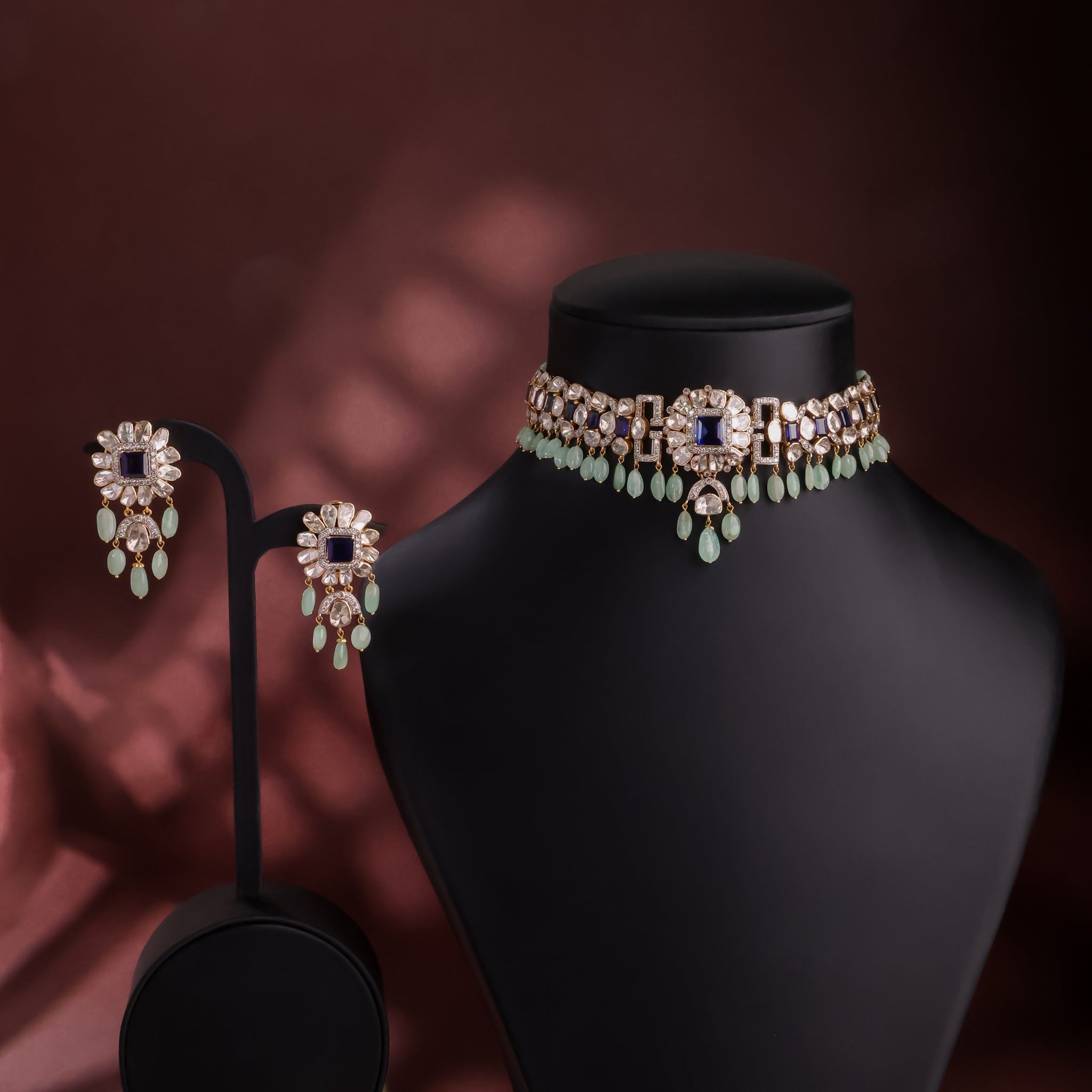 Beatrice Polki And Diamond Long Earrings