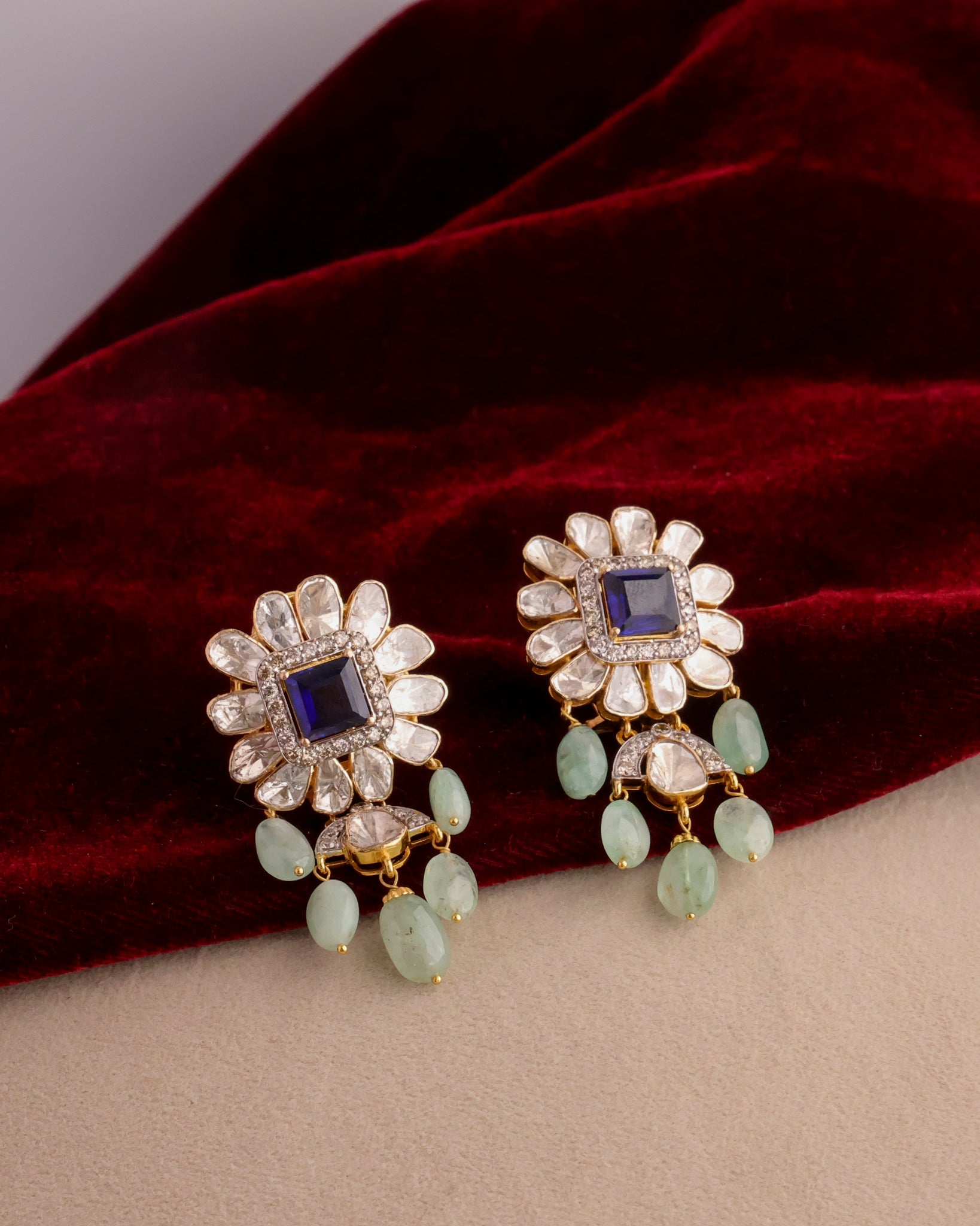 Beatrice Polki And Diamond Long Earrings