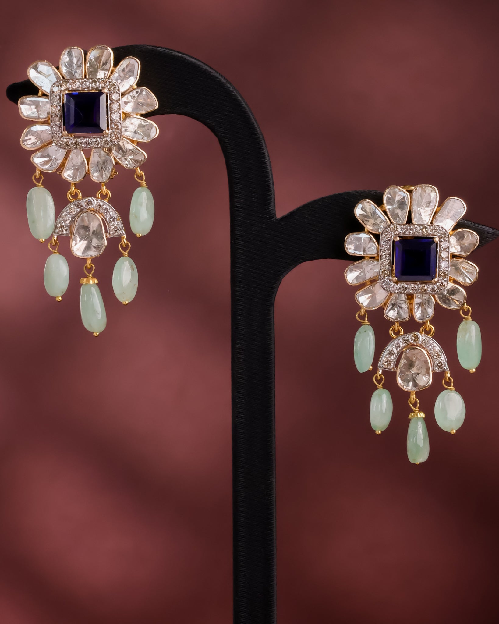 Beatrice Polki And Diamond Long Earrings