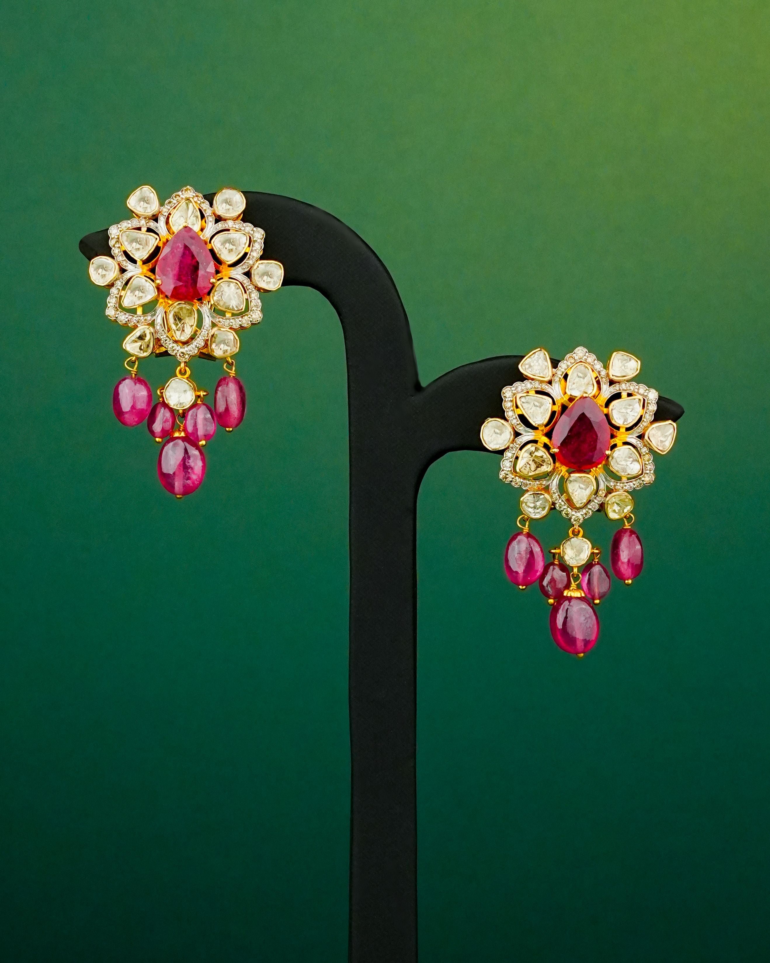 Aaniha Polki And Diamond Long Earrings