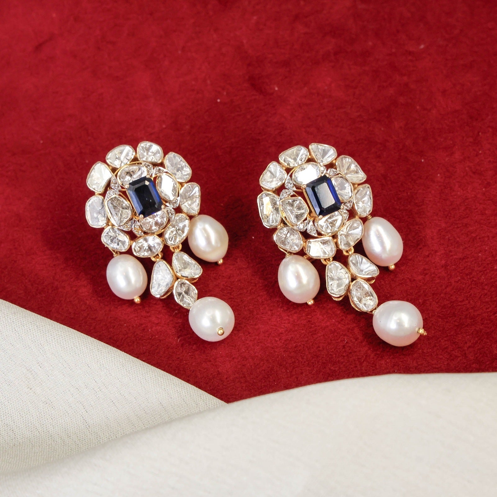 Kruti Polki And Diamond Long Earrings