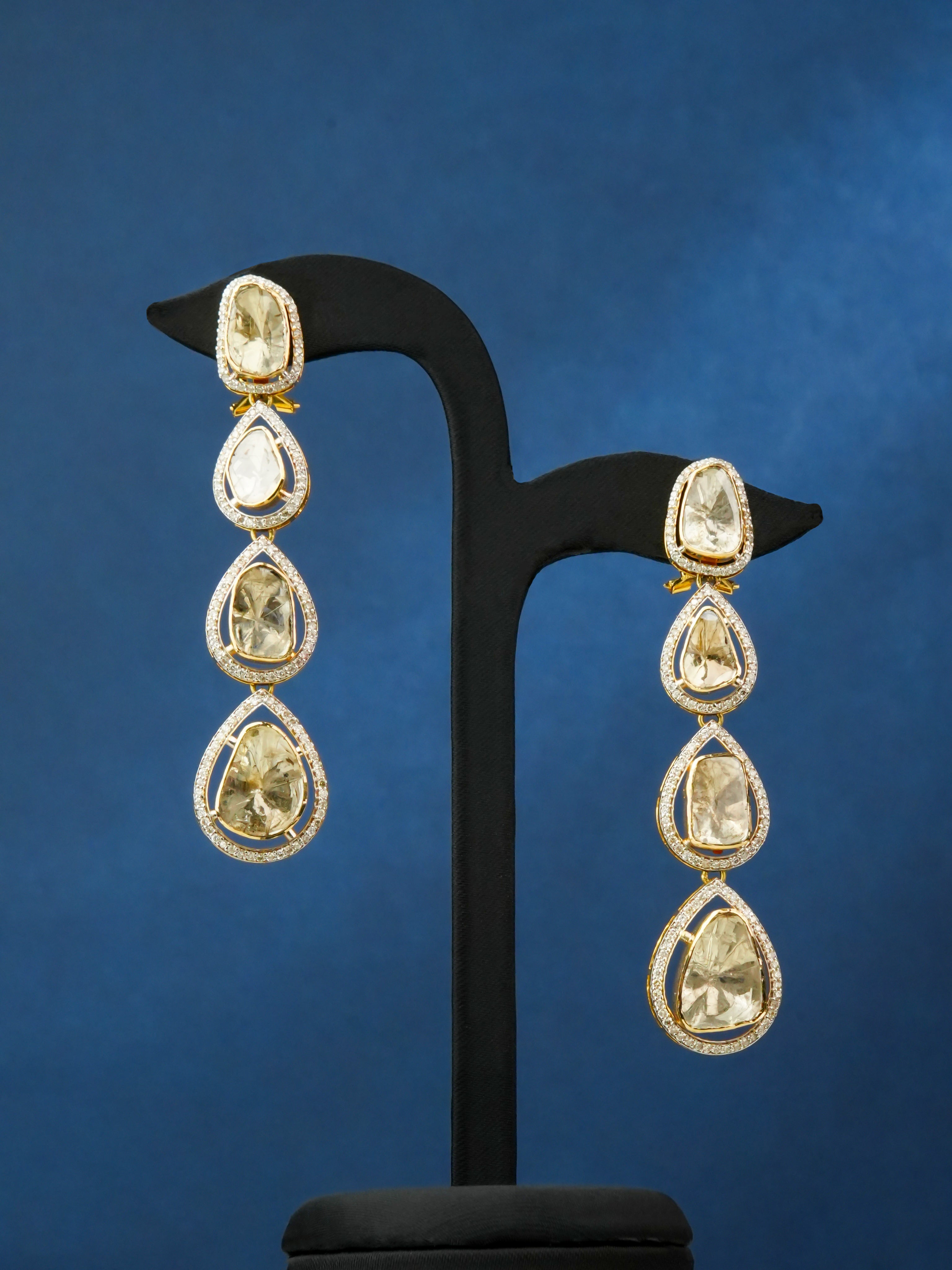 Nelina Polki And Diamond Long Earrings