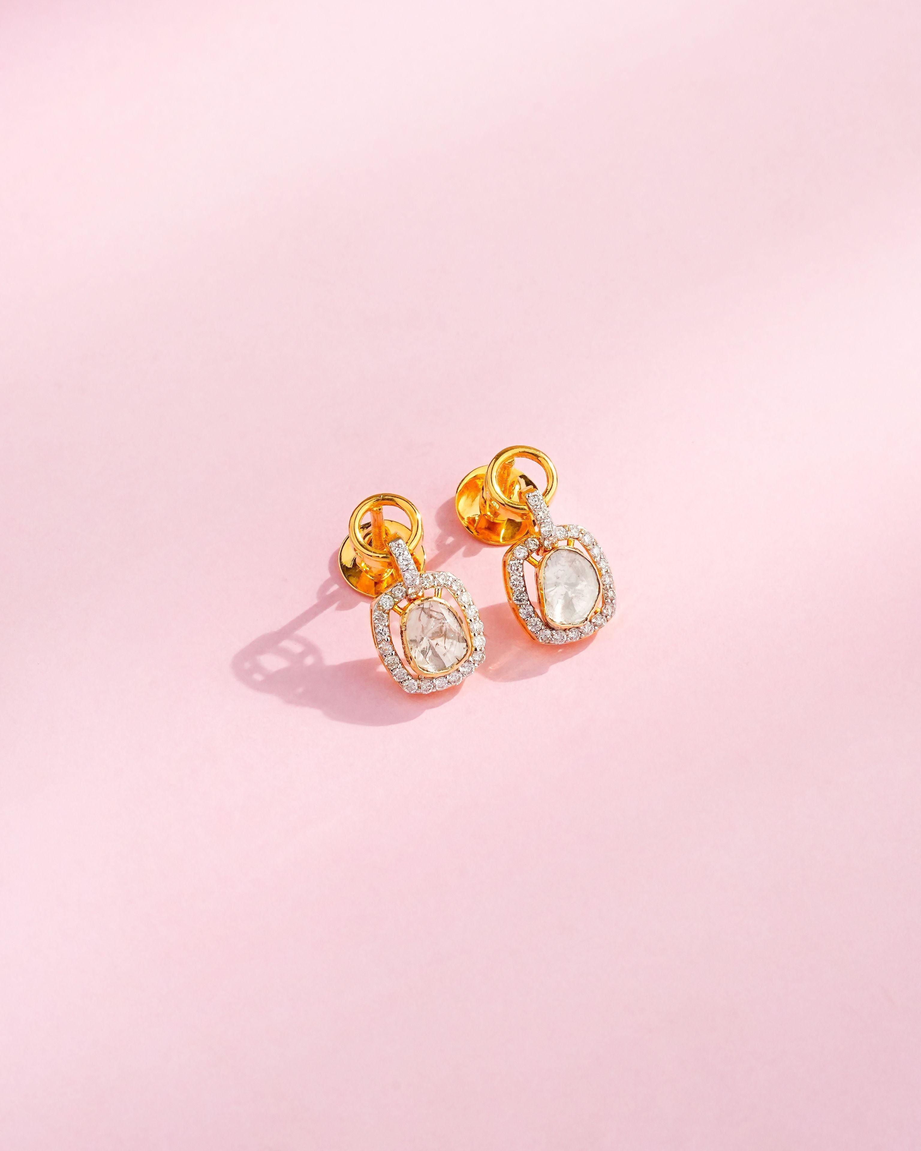 Veena Polki And Diamond Long Earrings