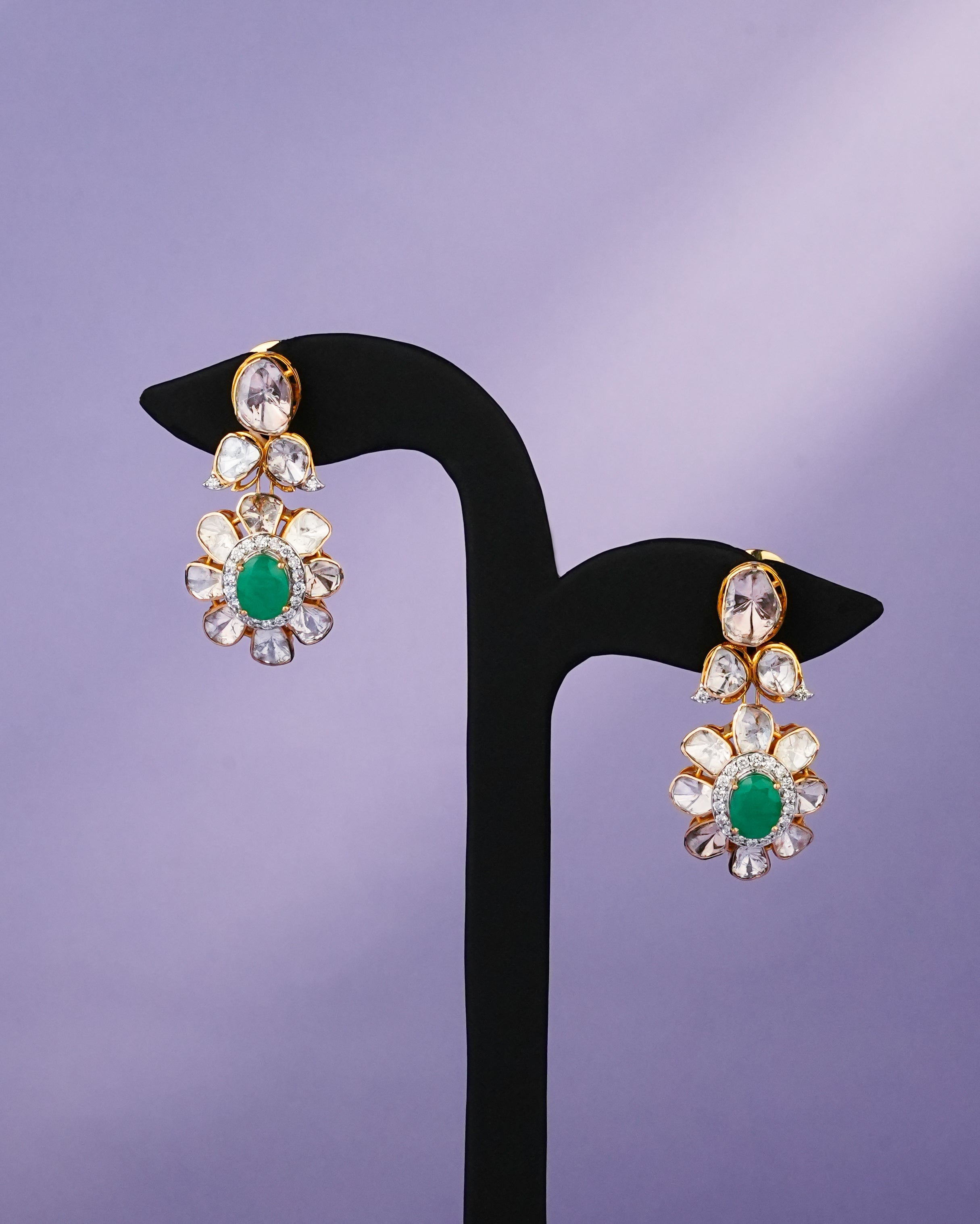 Bella Polki And Diamond Long Earrings