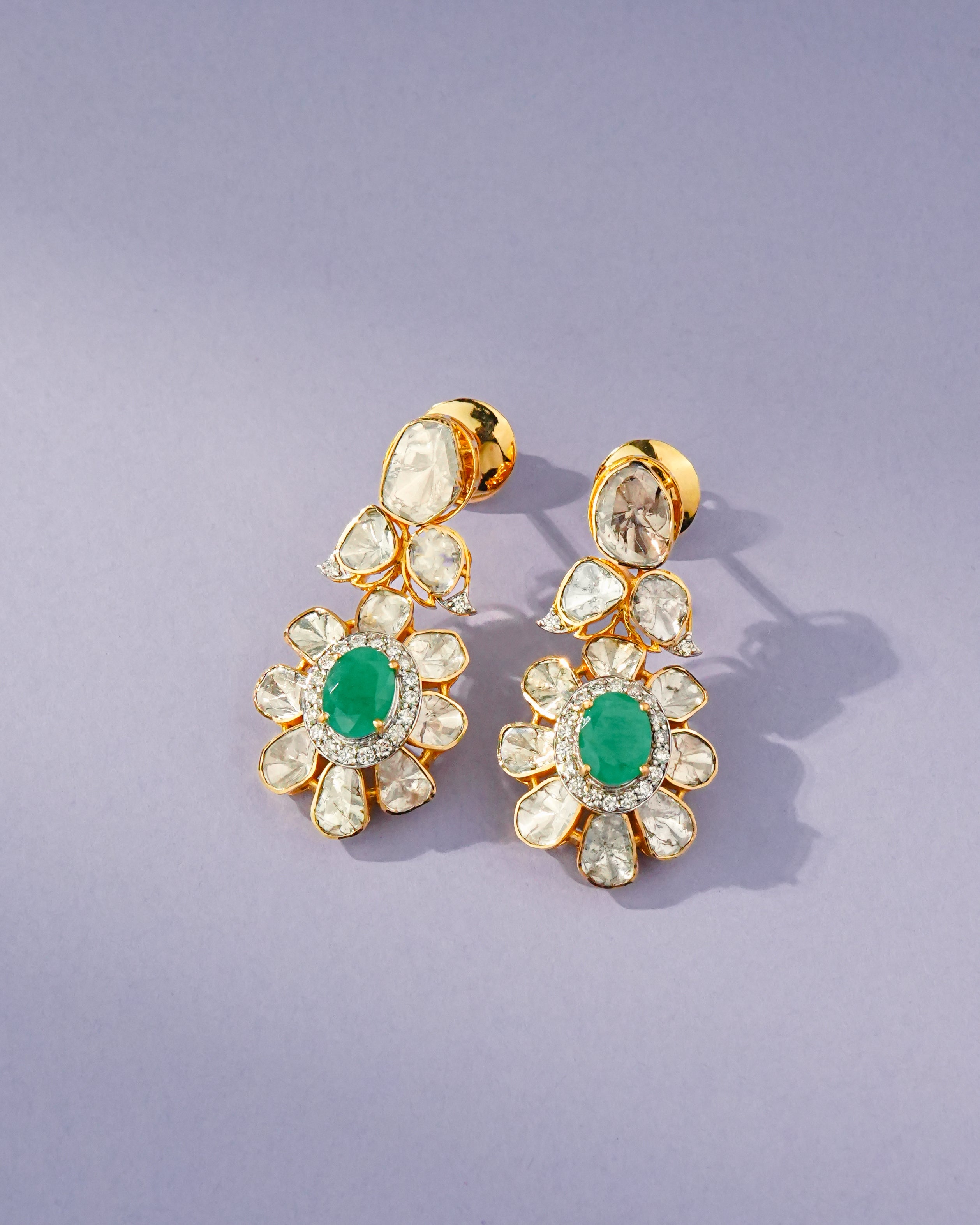 Bella Polki And Diamond Long Earrings