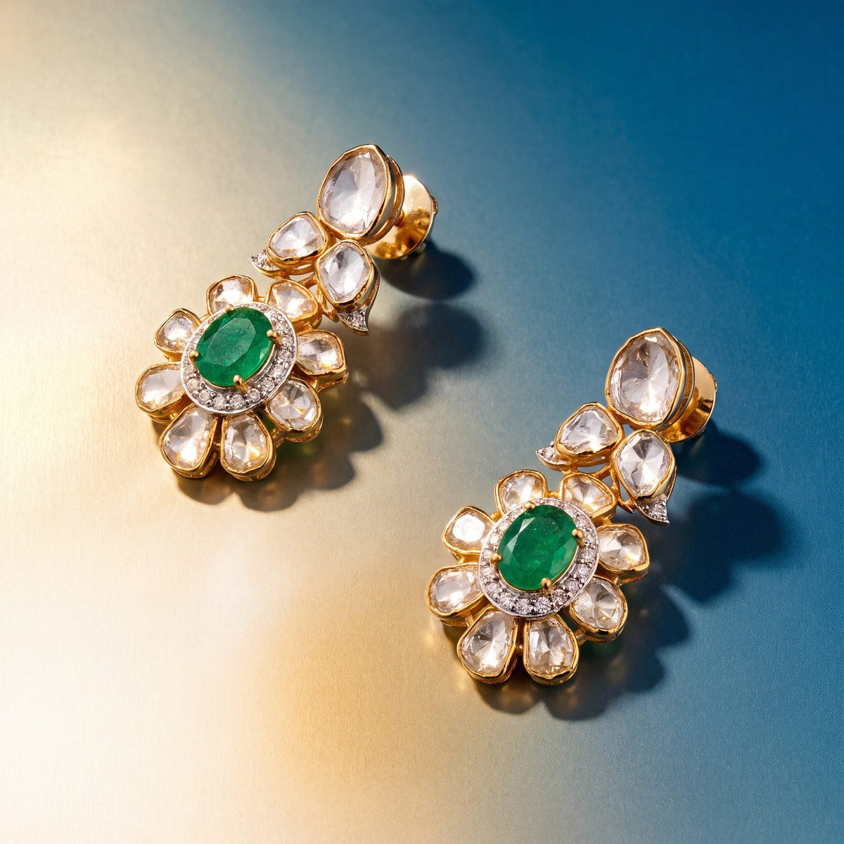 Bella Polki And Diamond Long Earrings
