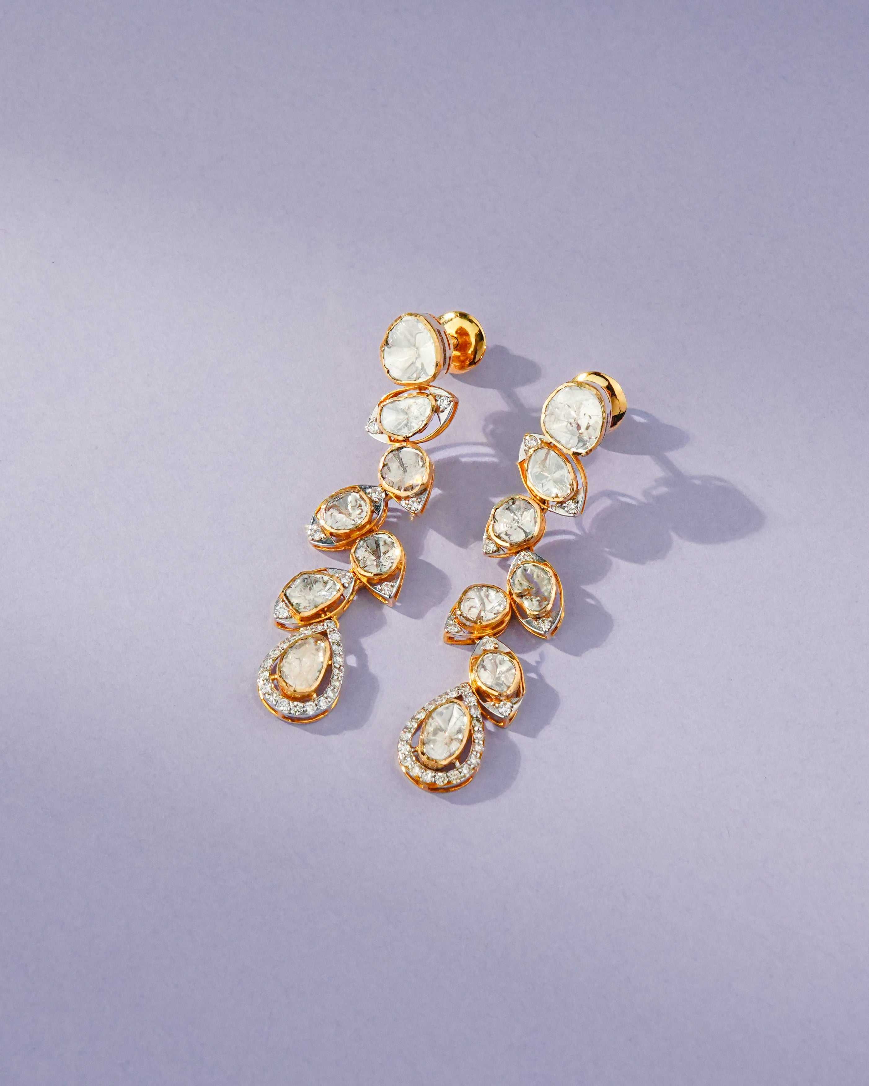 Vanya Polki And Diamond Long Earrings