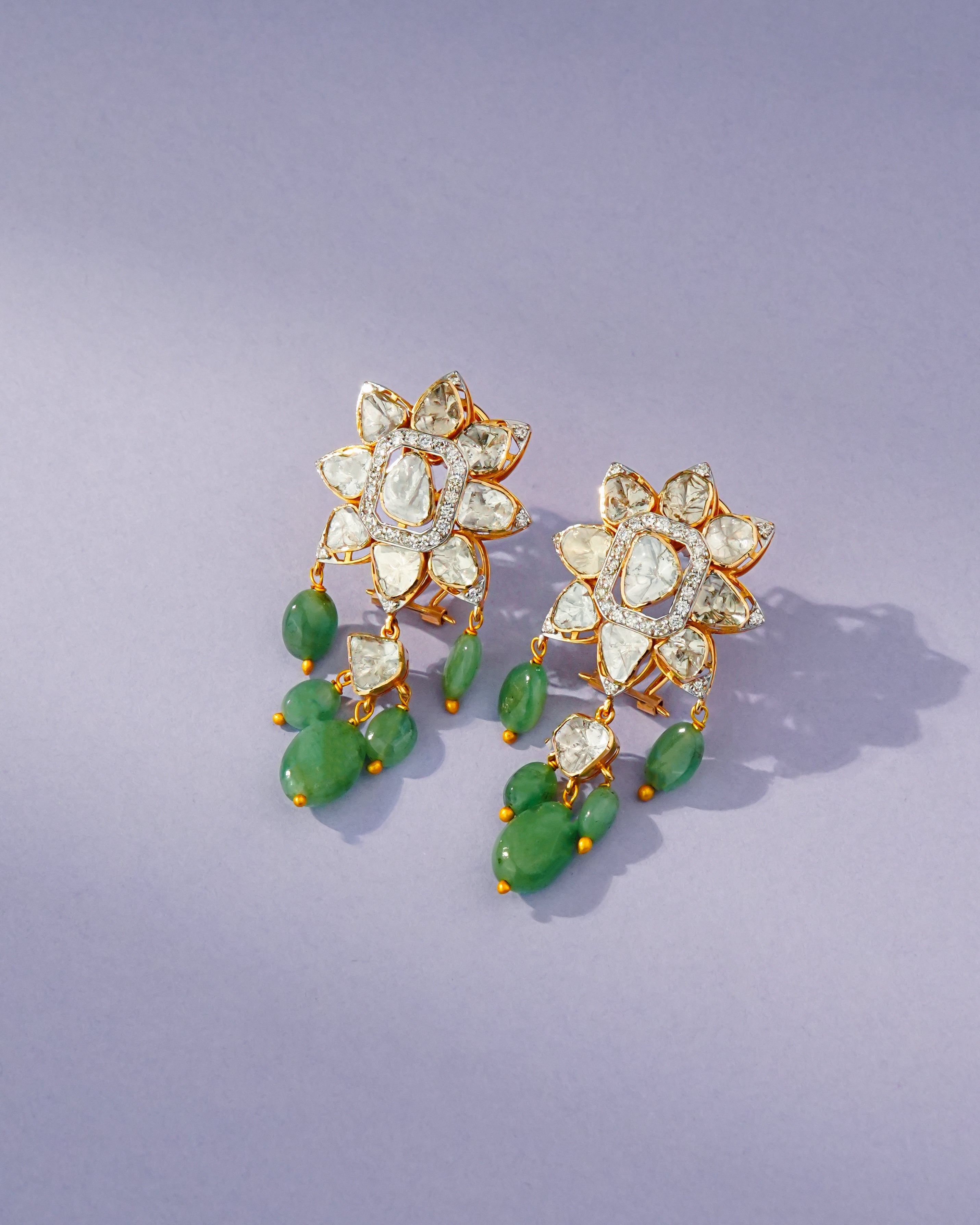 Shejali Polki And Diamond Long Earrings