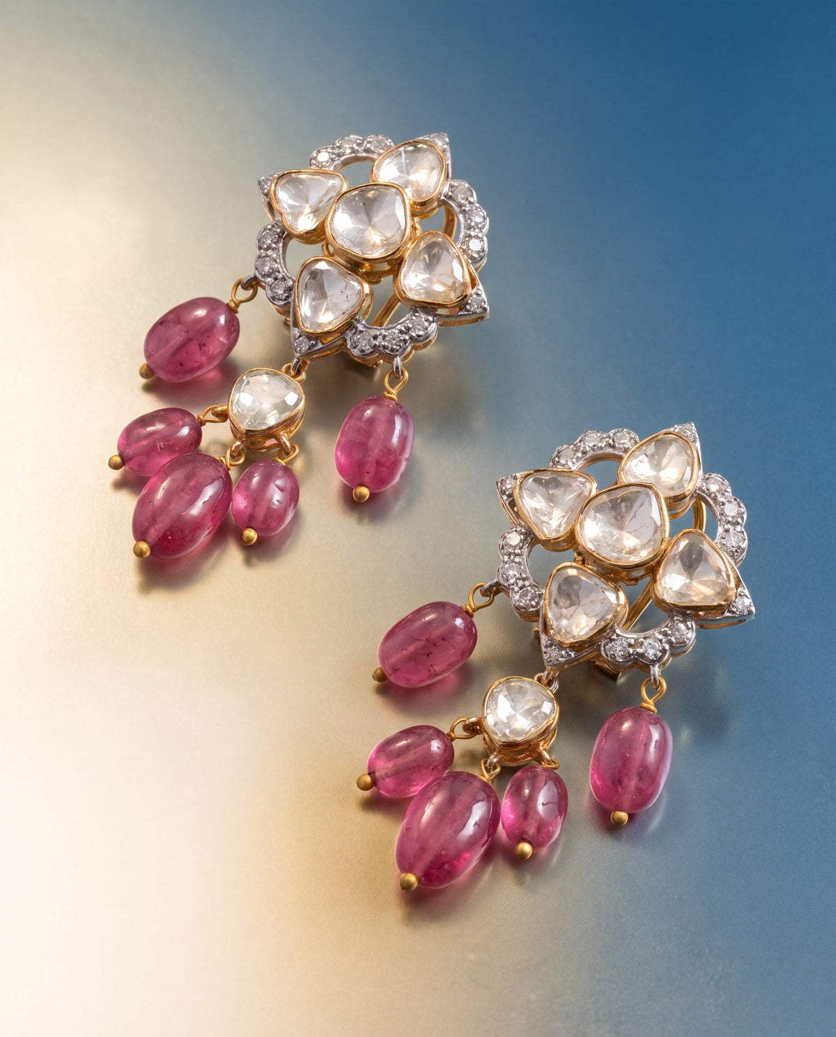 Elaine Polki And Diamond Long Earrings