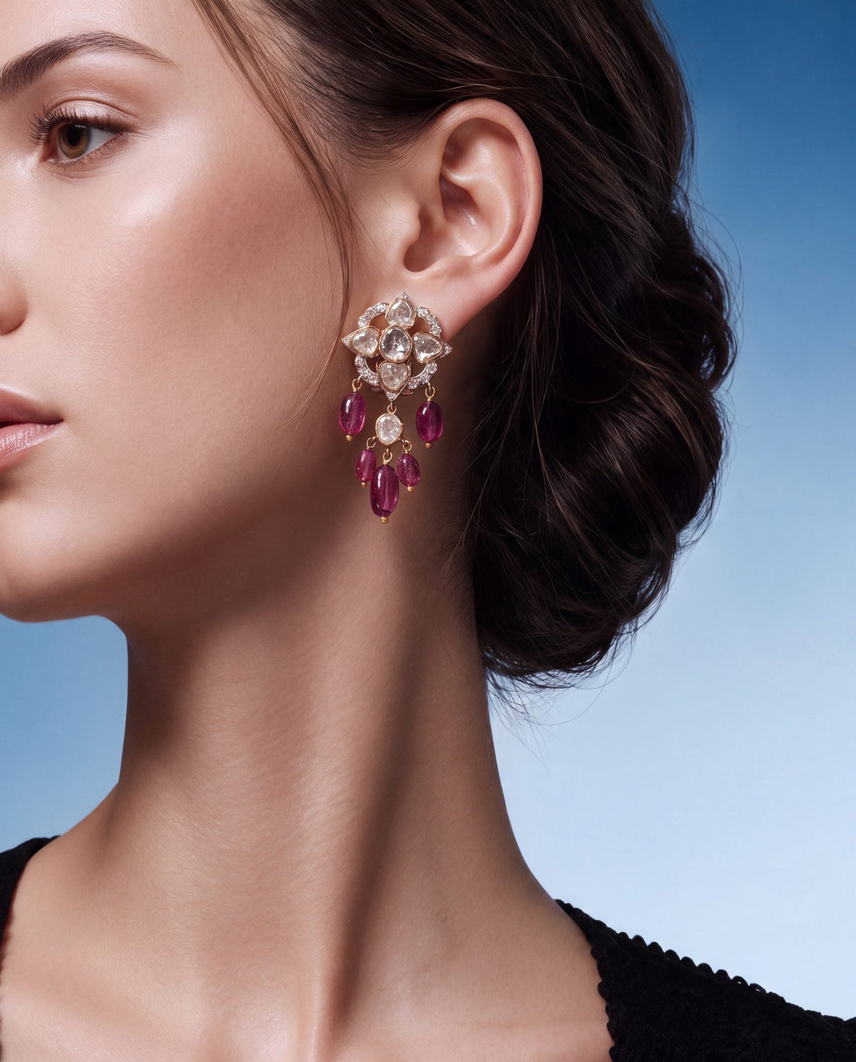 Elaine Polki And Diamond Long Earrings
