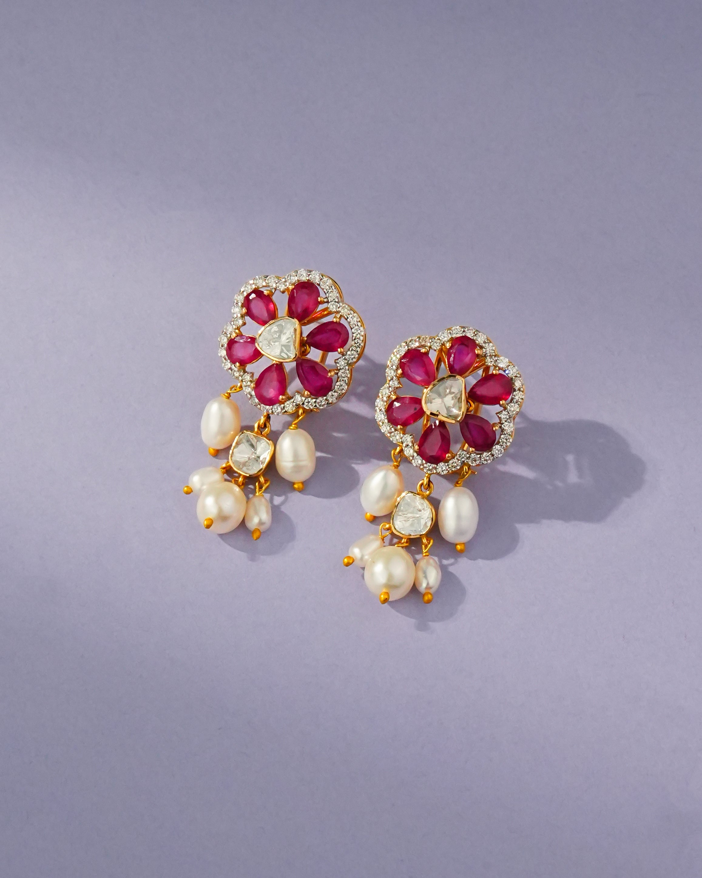Noelle Polki And Diamond Long Earrings