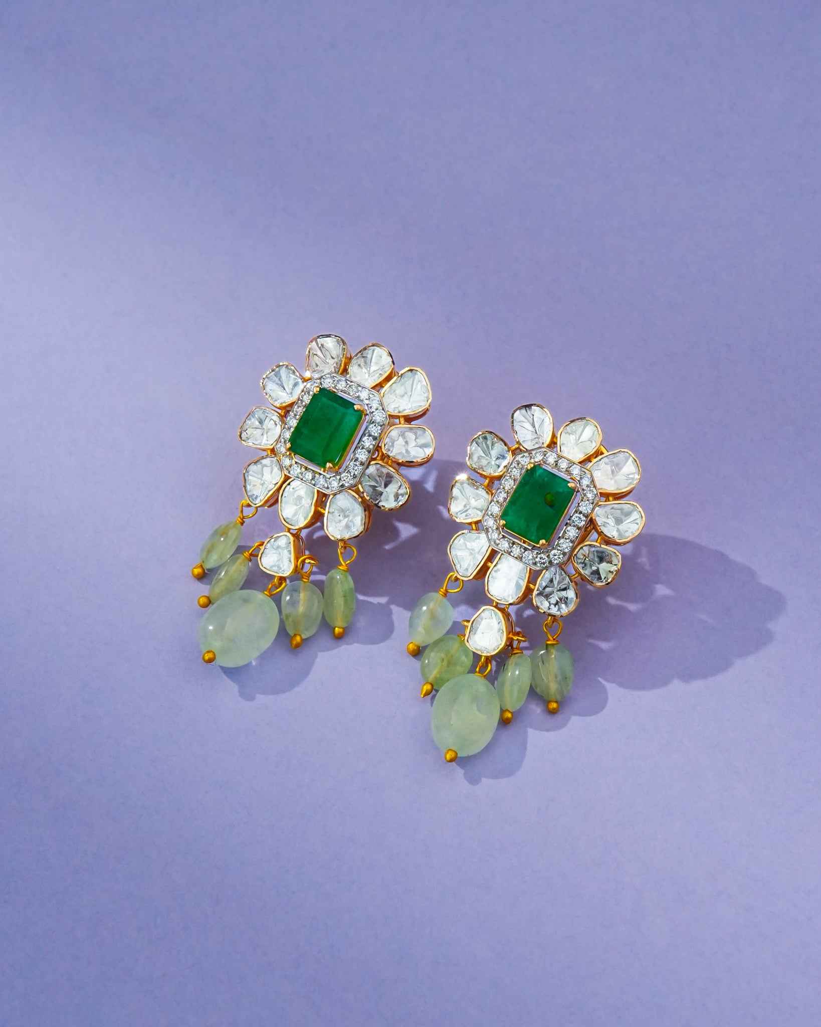 Sornaya Polki And Diamond Long Earrings