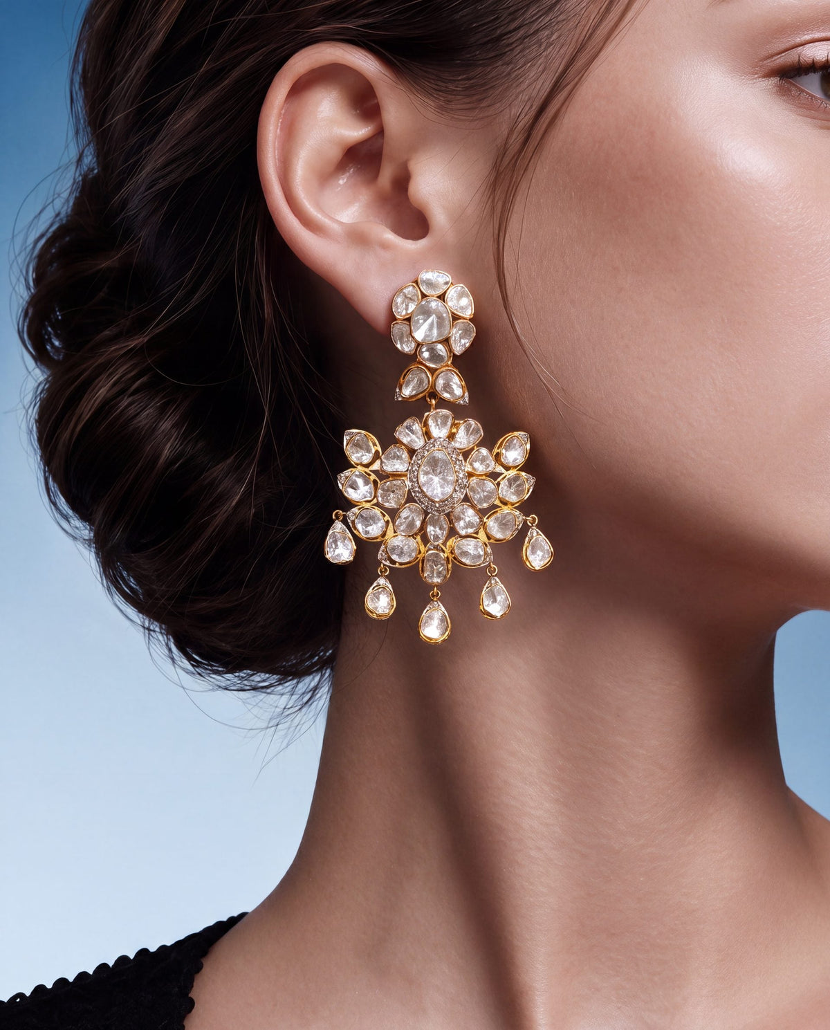Ashira Polki And Diamond Long Earrings