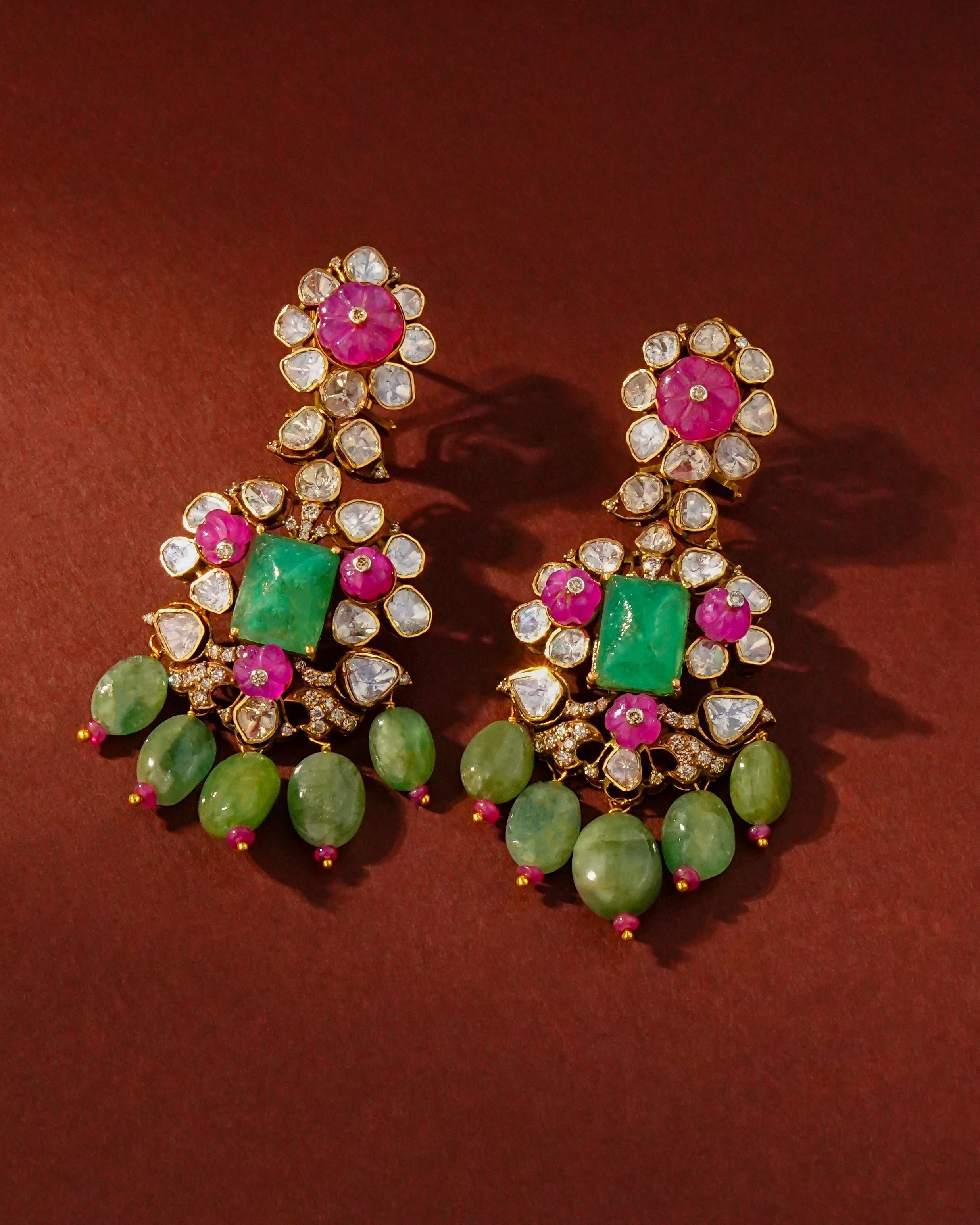 Vanshika Polki And Diamond Long Earrings