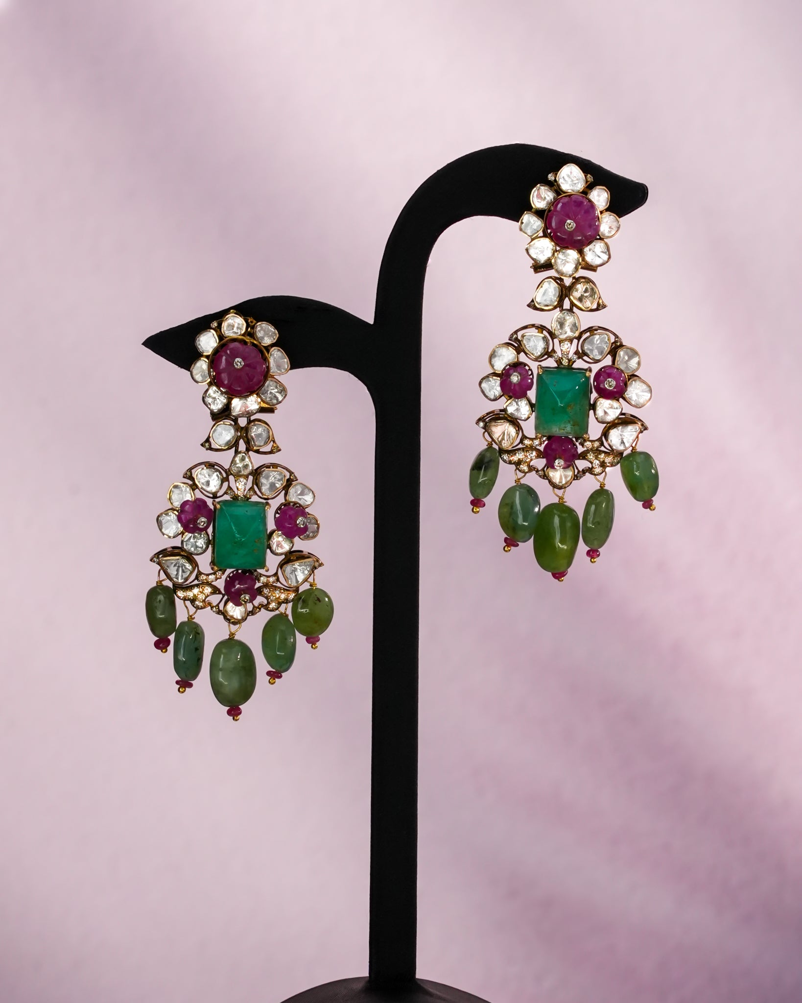 Safa Polki And Diamond Long Earrings