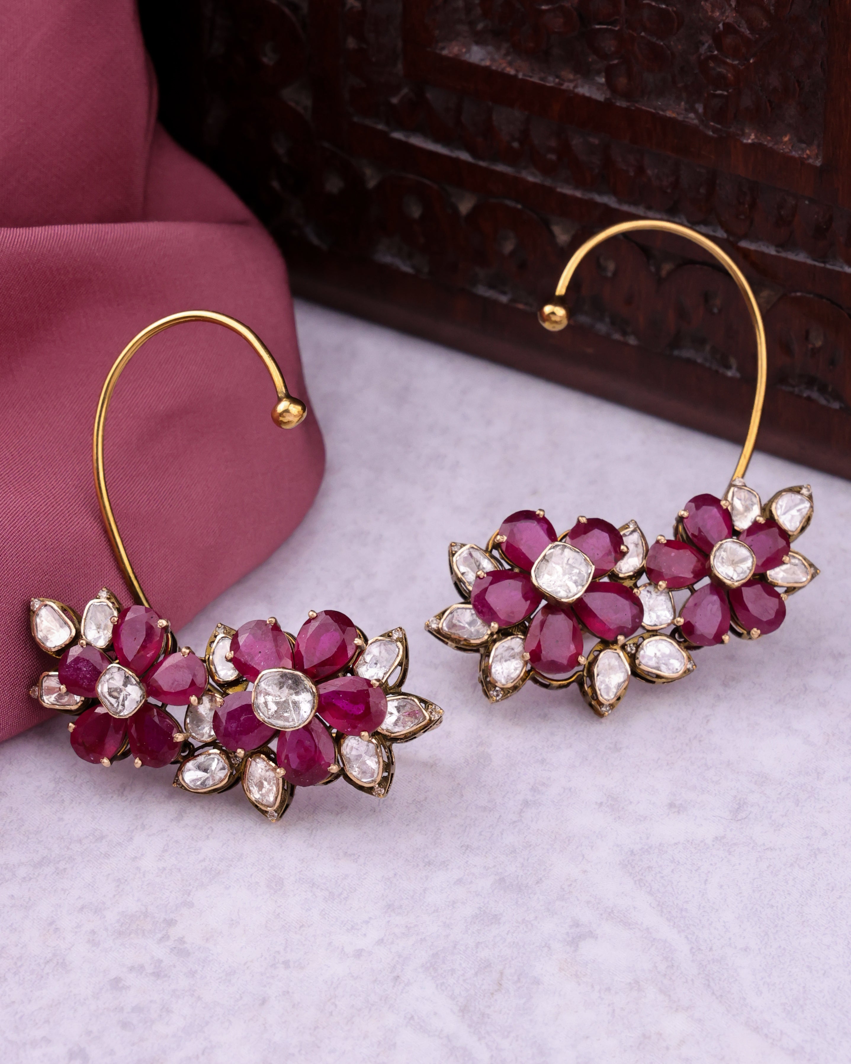 Daisy Polki And Diamond Long Earrings