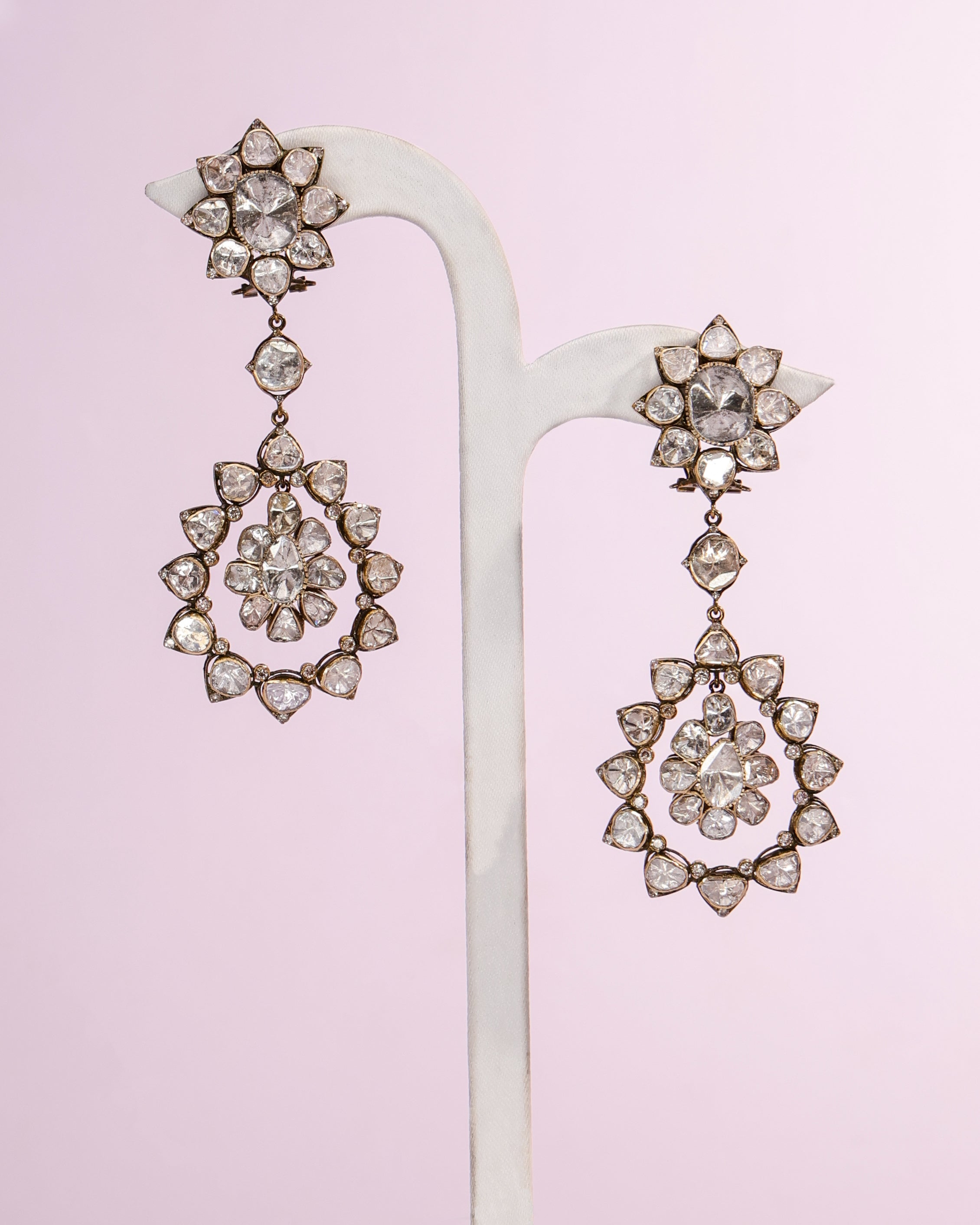 Annette Polki And Diamond Long Earrings
