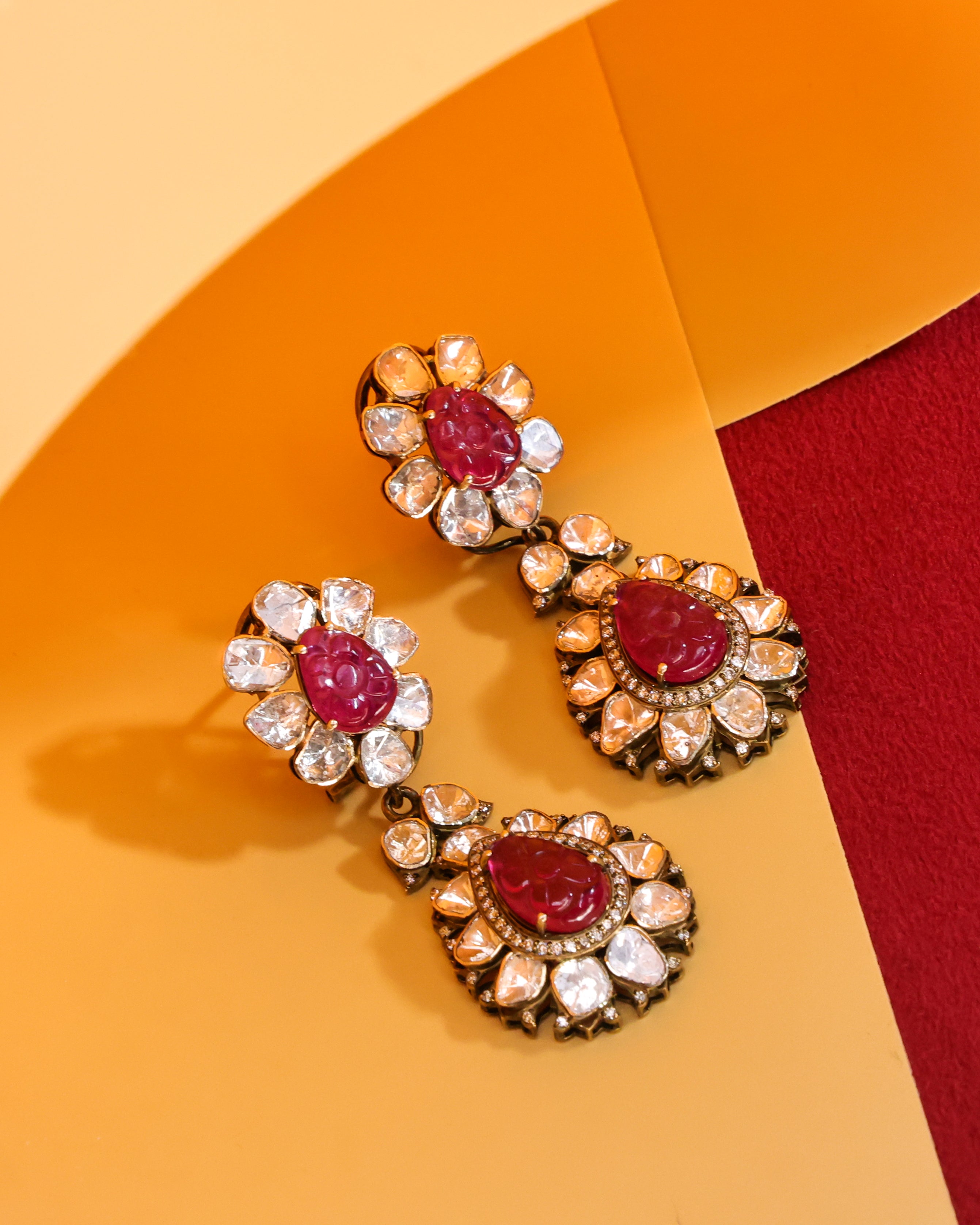 Kelly Polki And Diamond Long Earrings