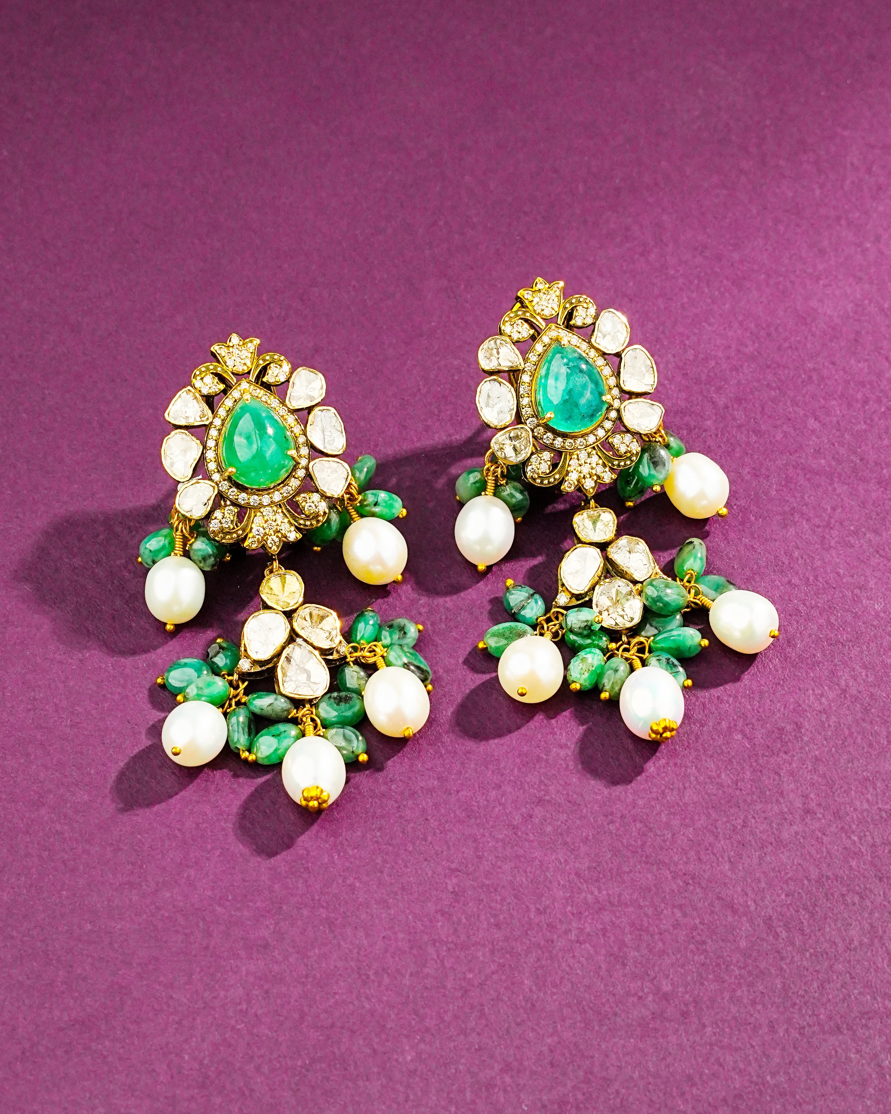 Rashi Polki And Diamond Long Earrings