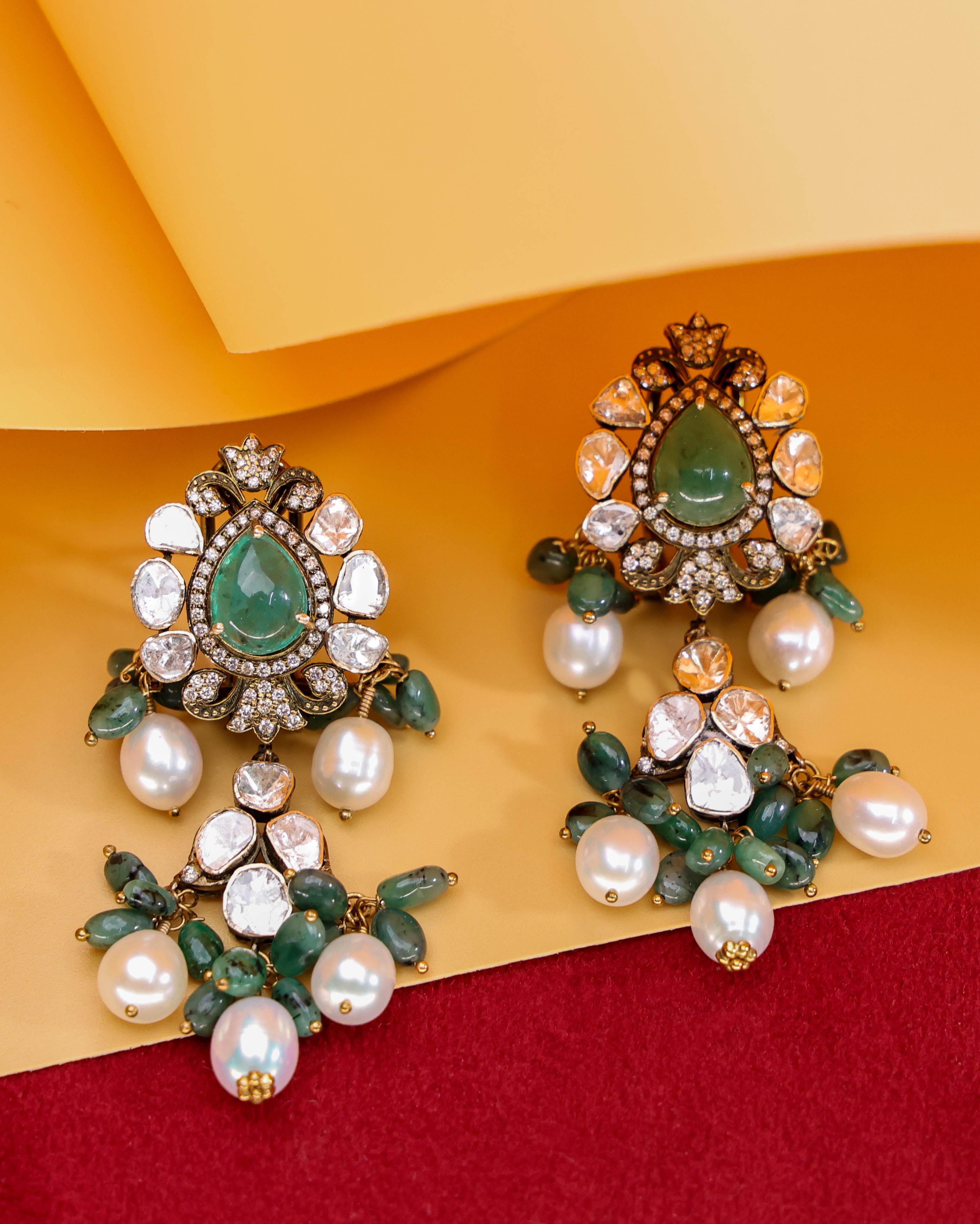Bharani Polki And Diamond Long Earrings