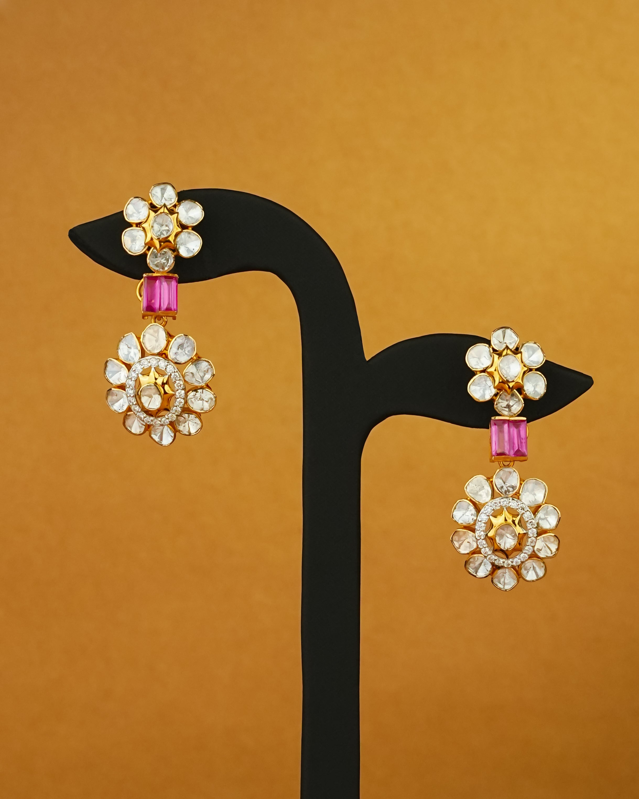 Meenal Polki And Diamond Long Earrings