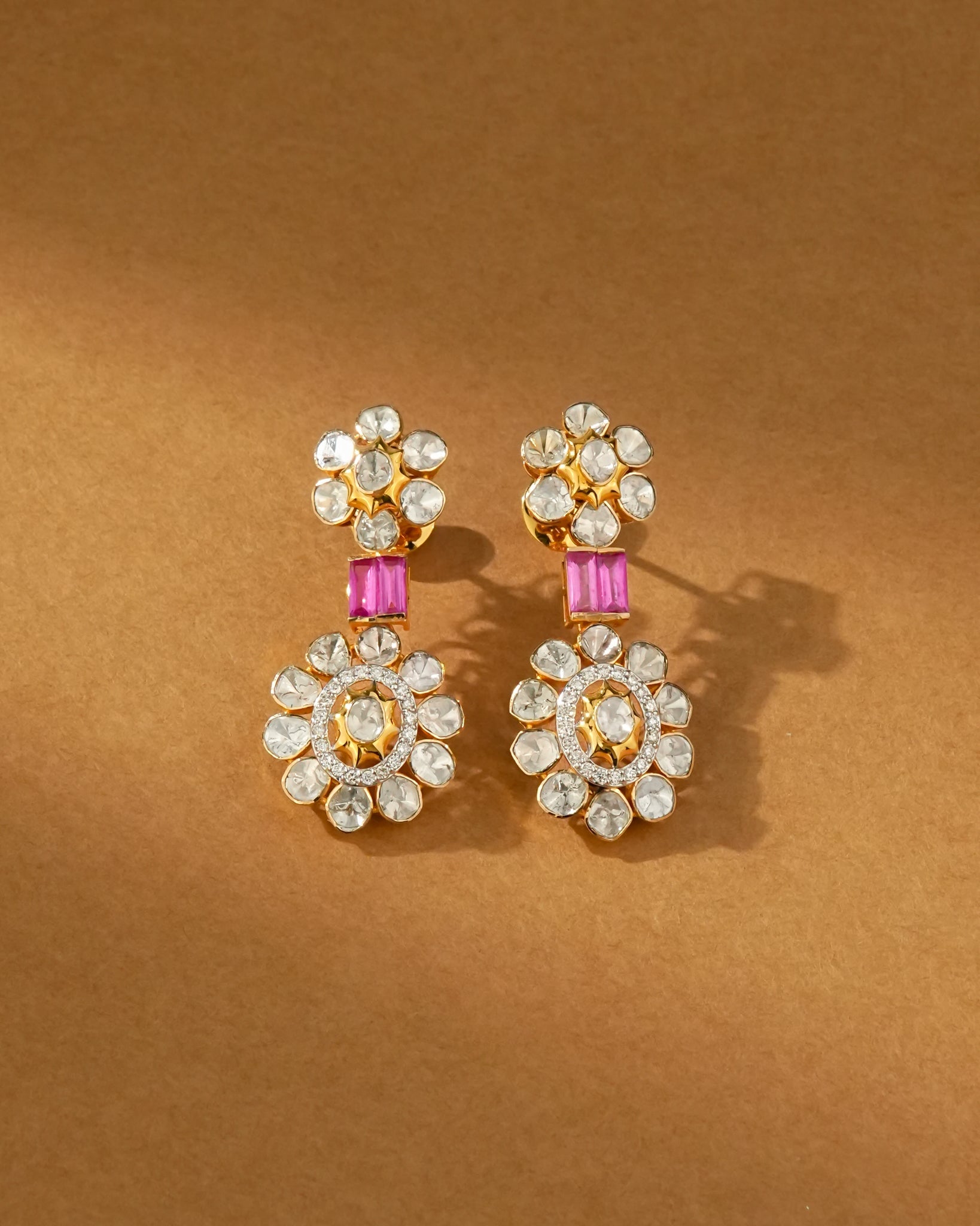 Meenal Polki And Diamond Long Earrings