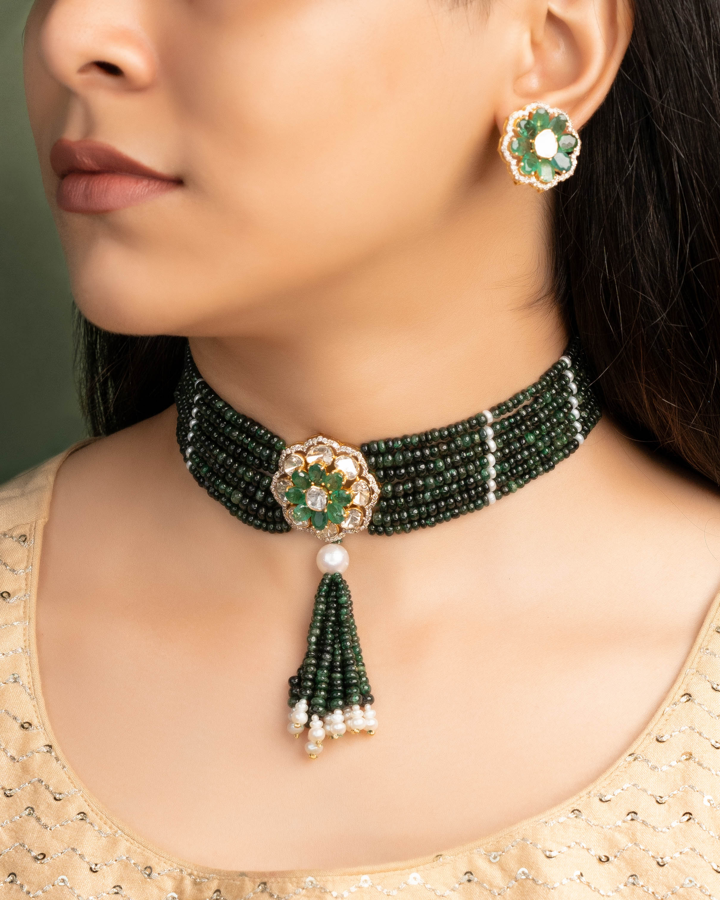 Vidya Polki And Diamond Bead Choker