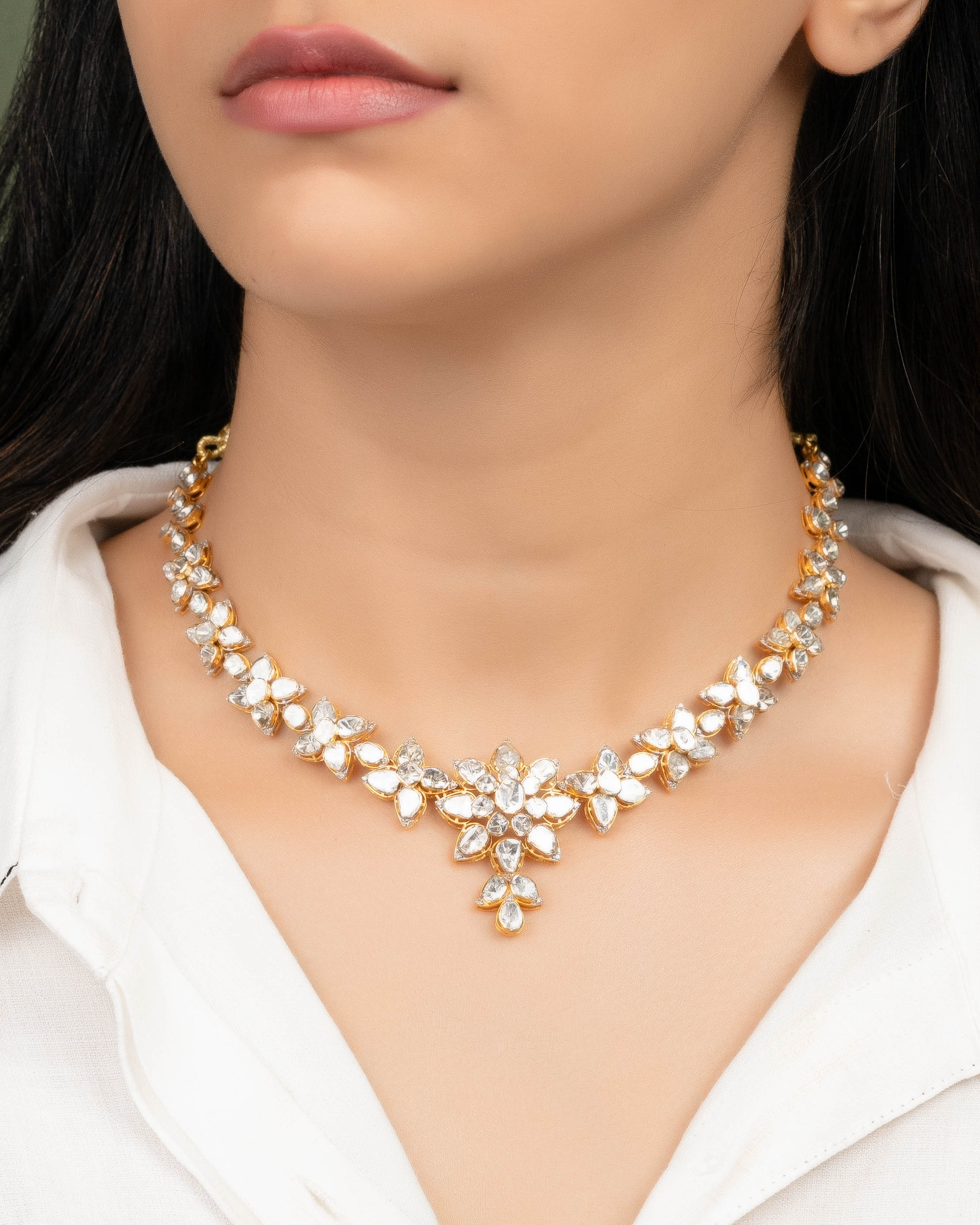 Venya Polki And Diamond Necklace