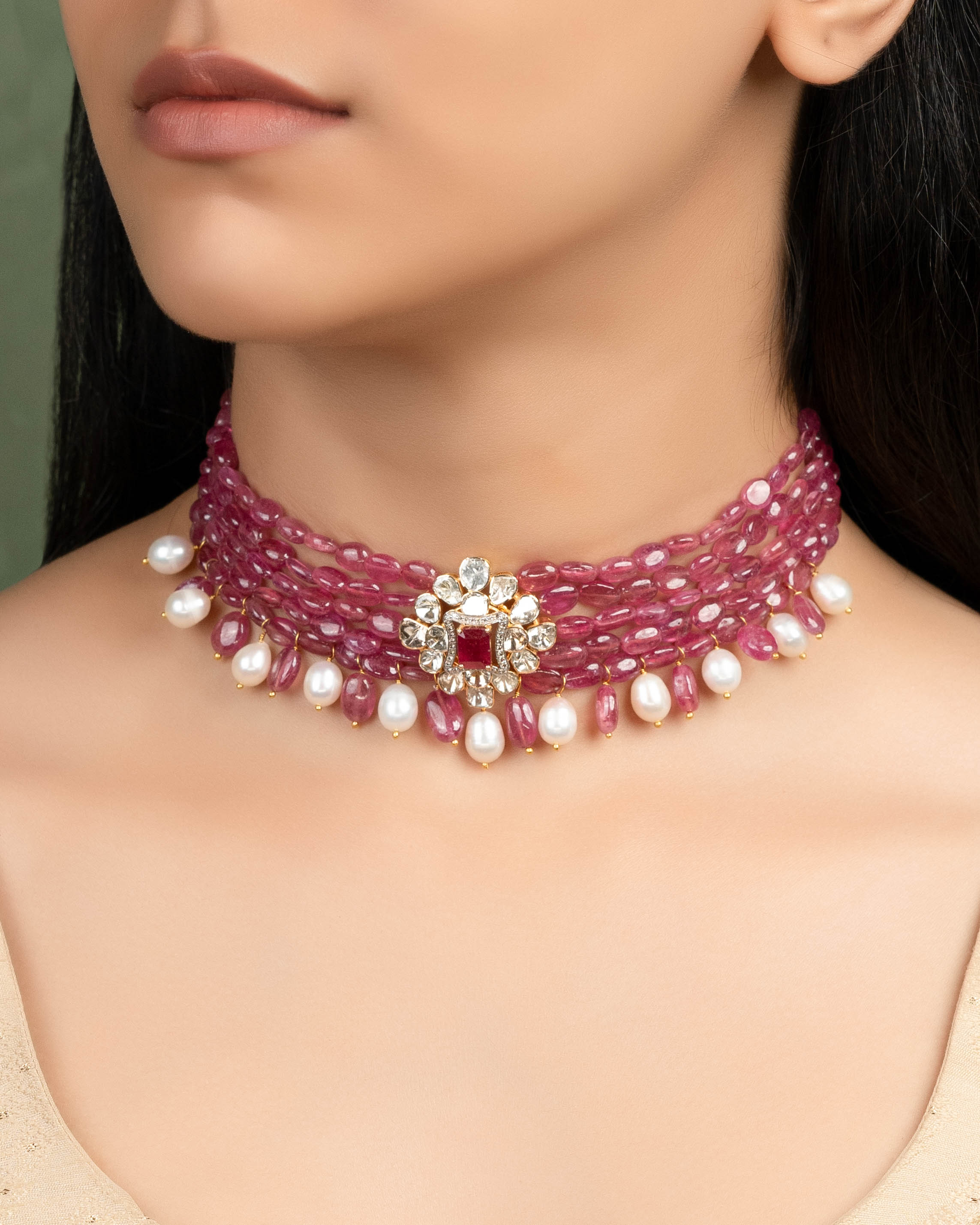 Shaniya Polki And Diamond Bead Choker