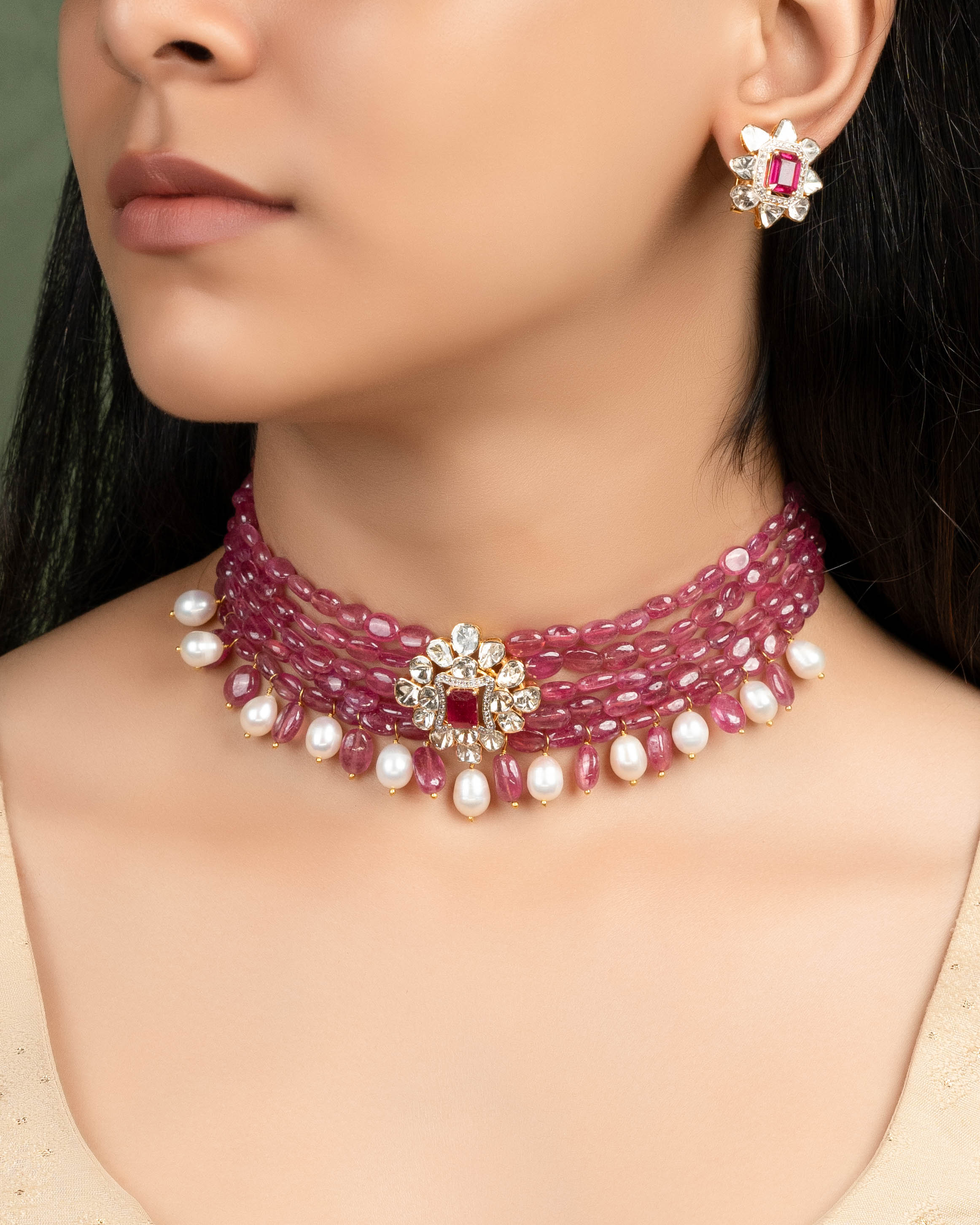 Shaniya Polki And Diamond Bead Choker