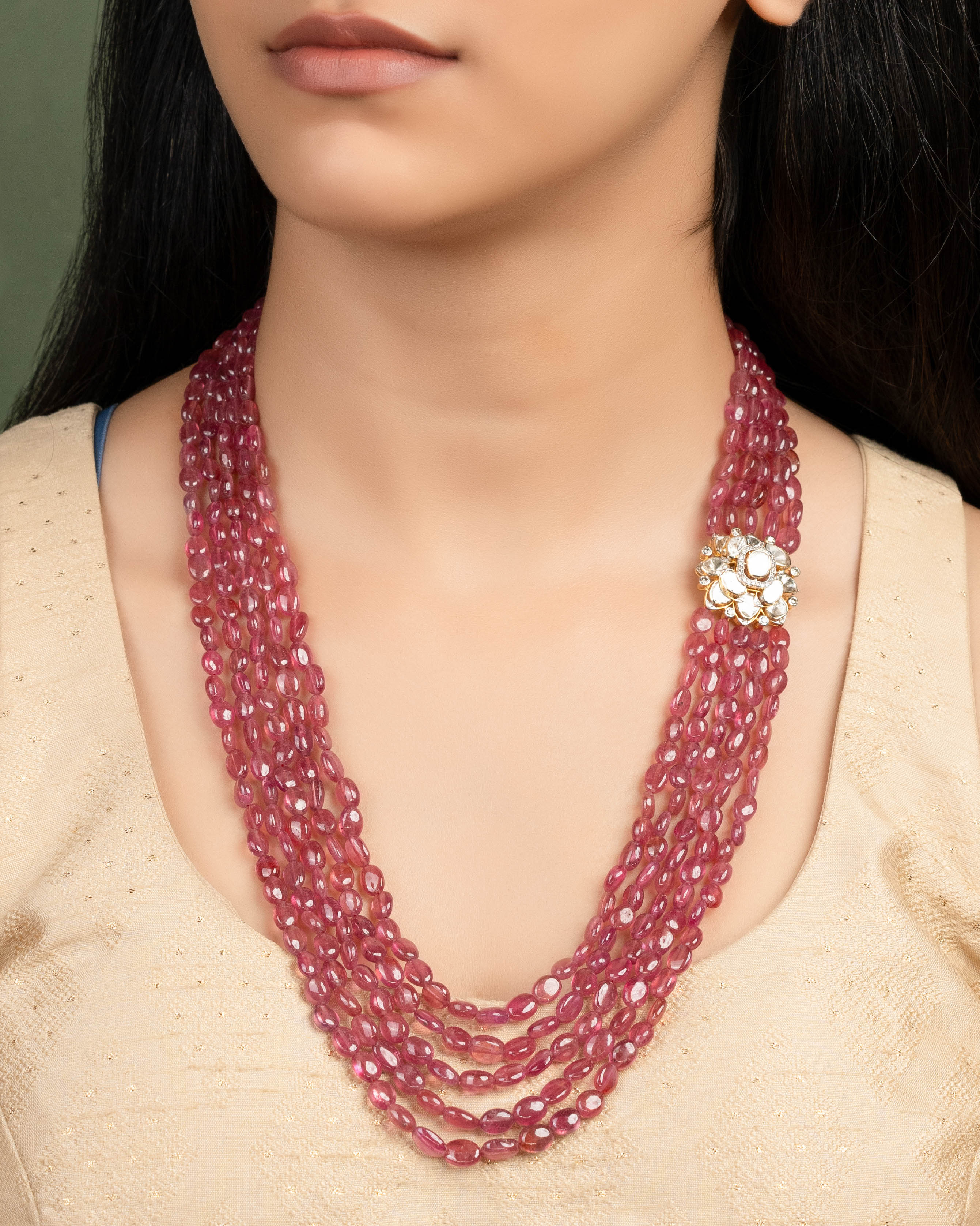 Madhu Polki And Diamond Bead Pendant