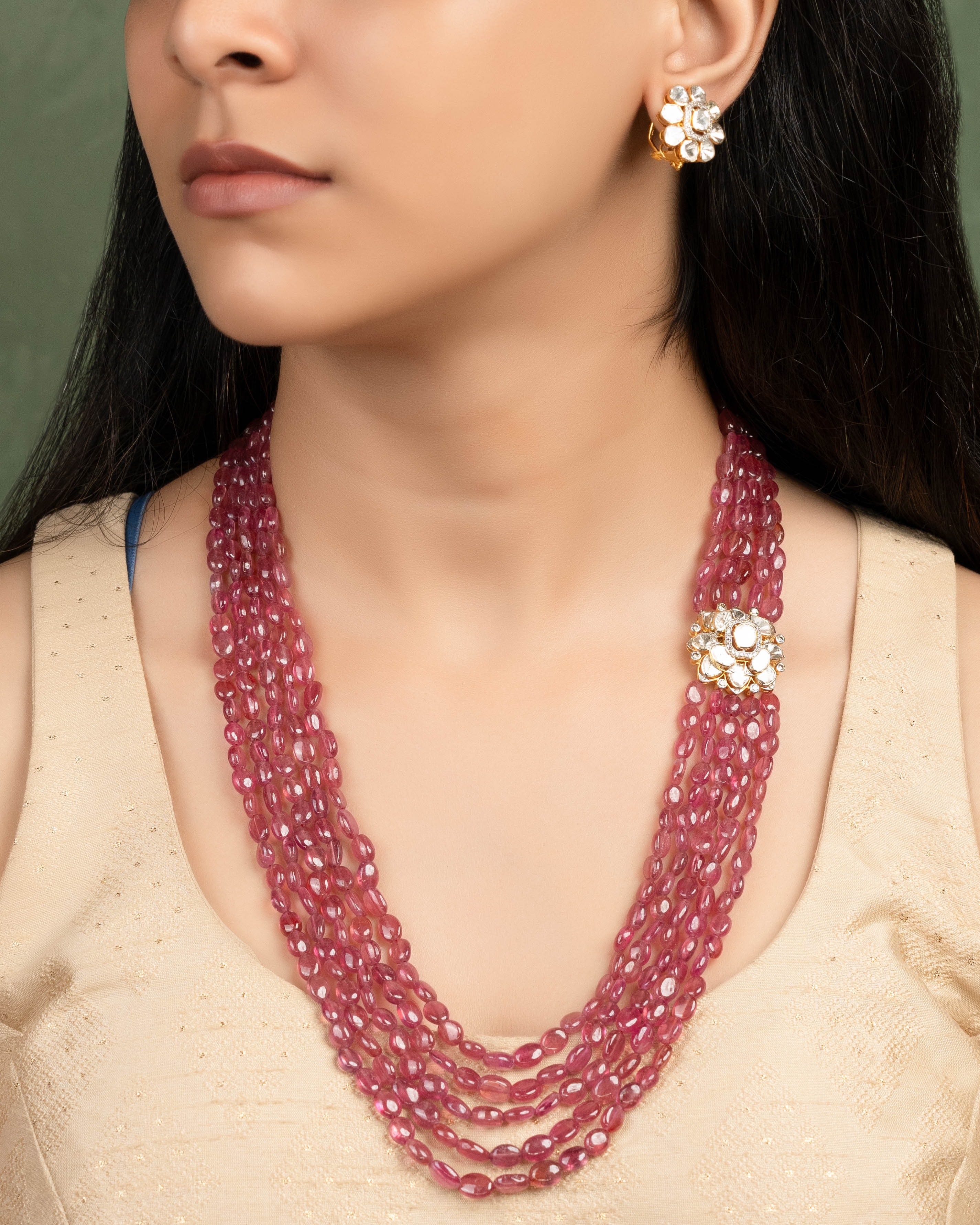 Madhu Polki And Diamond Bead Pendant