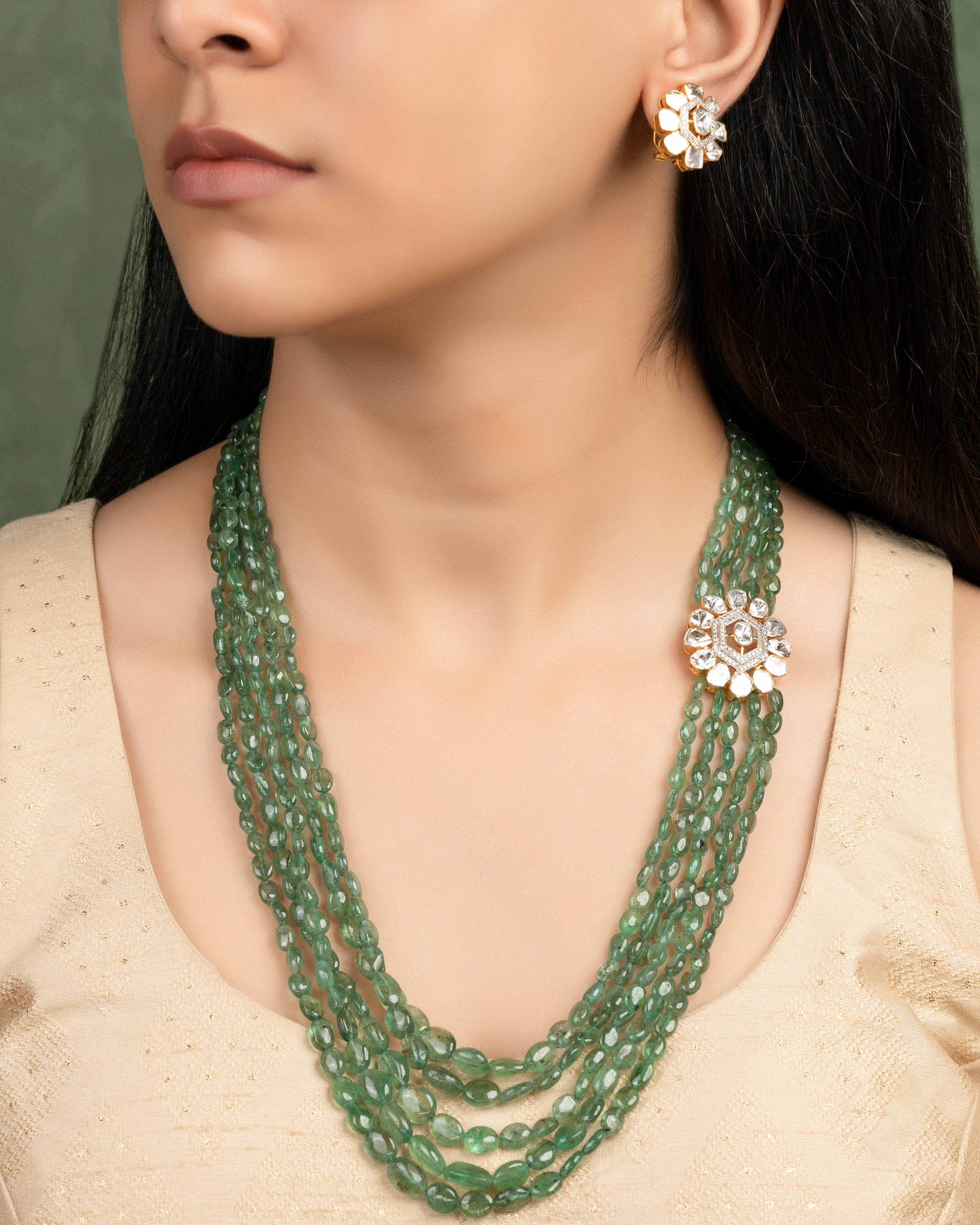 Divyana Polki And Diamond Bead Pendant