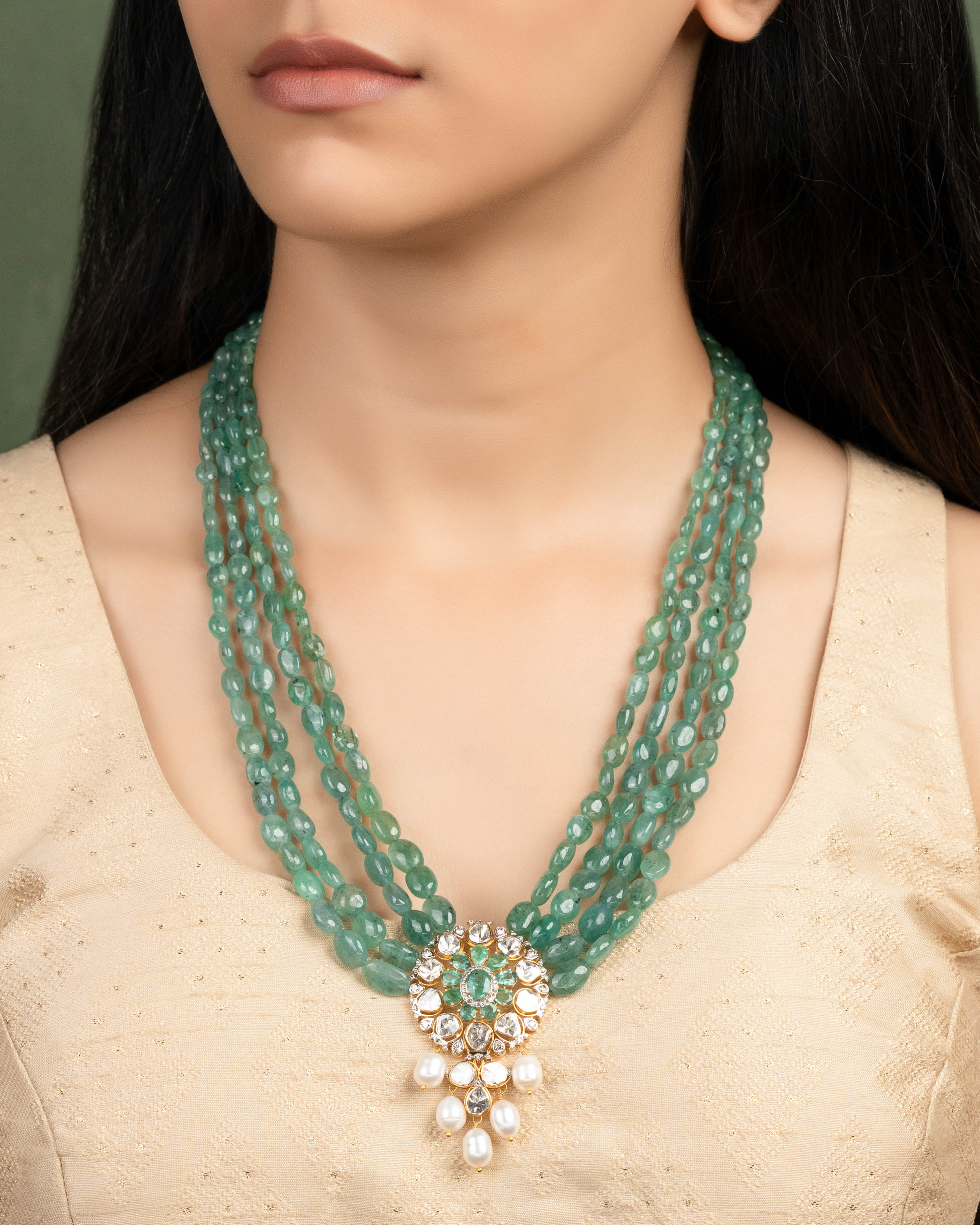 Alaina Polki And Diamond Bead Pendant