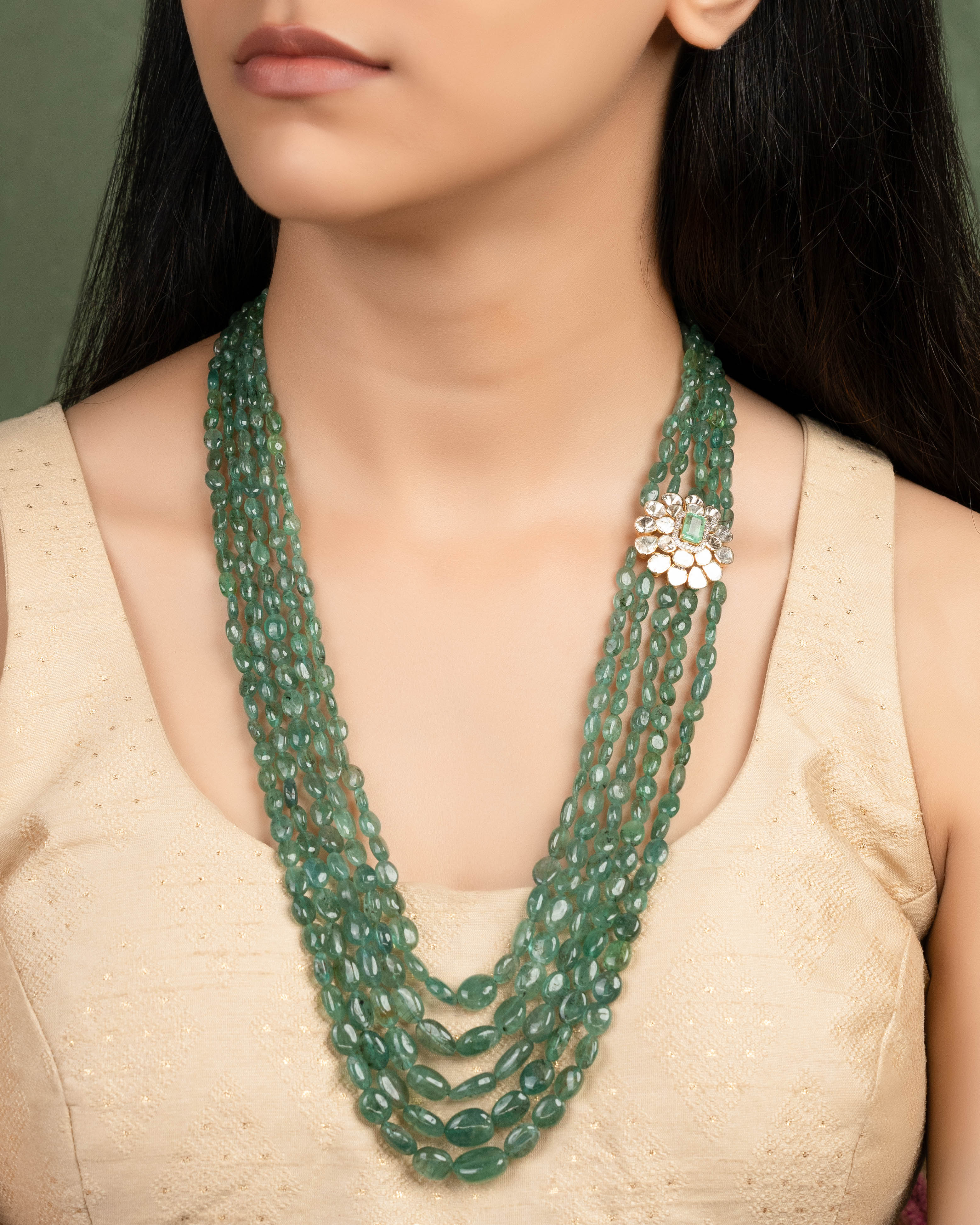 Asra Bead Pendant And Shrusthi Tops Polki Set