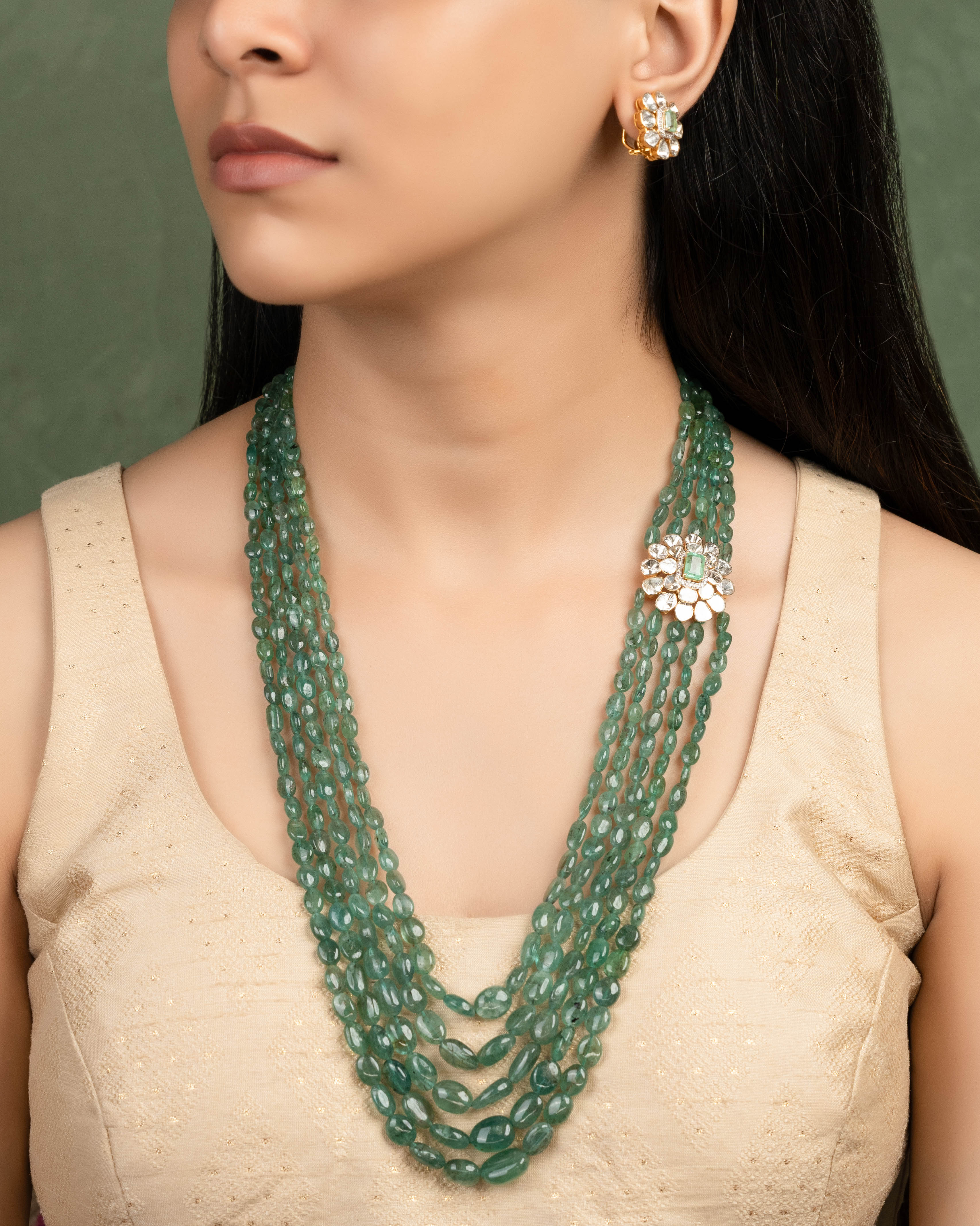 Asra Bead Pendant And Shrusthi Tops Polki Set